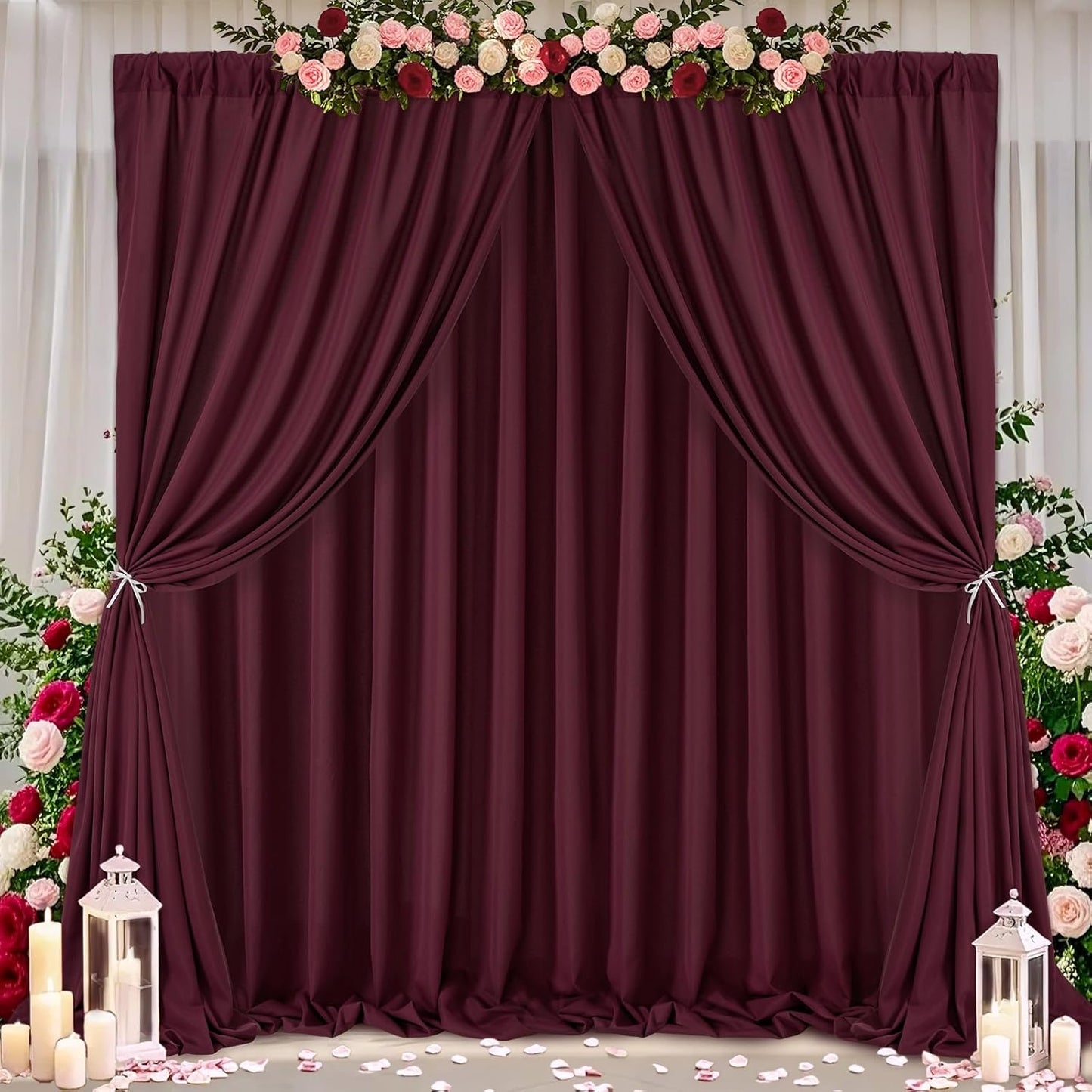 Burgundy Backdrop Curtains Photo Booth Background 2 Panels 5ft x 10ft Polyester Fabric Drapes for Wedding Party Anniversary Ceremony Decorations