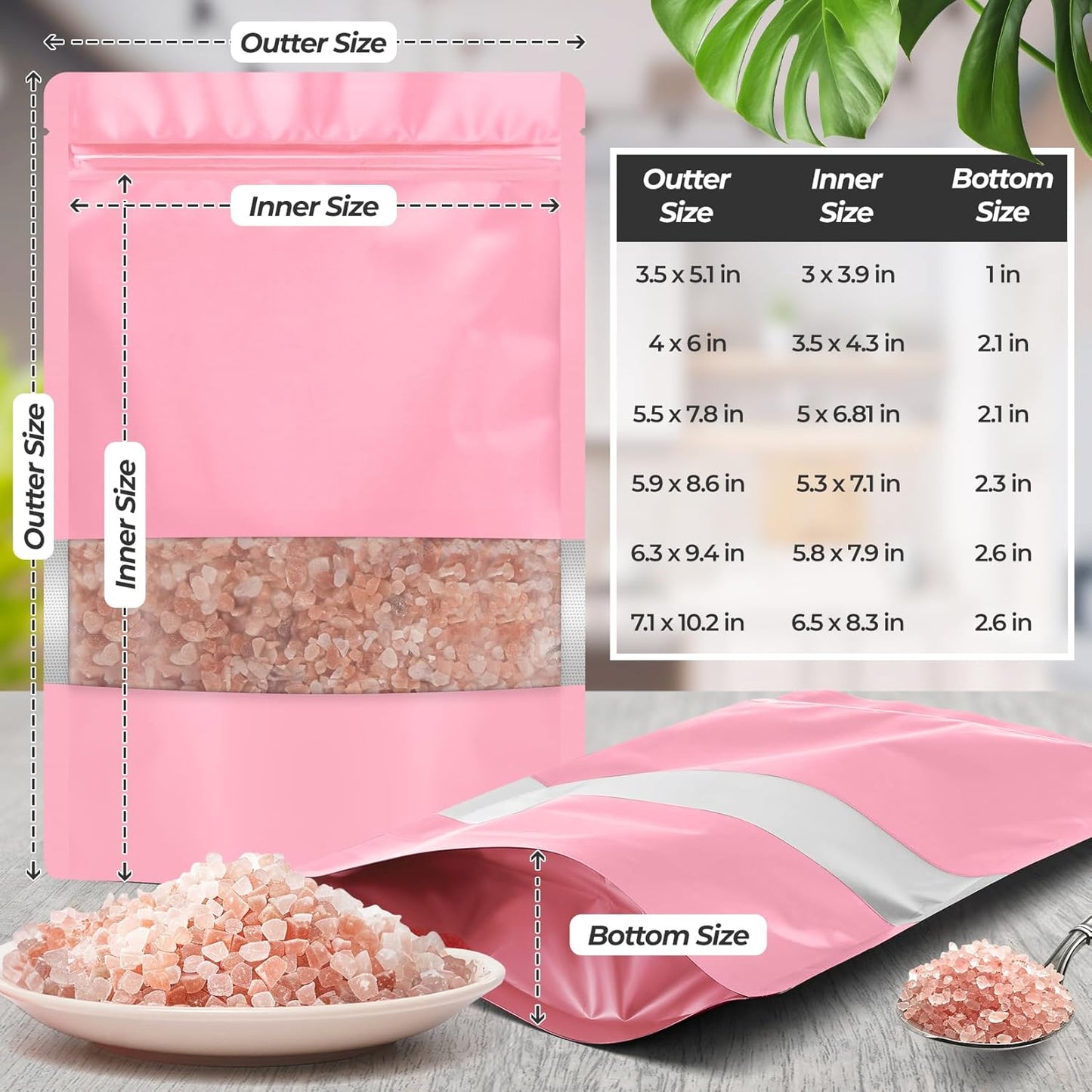 Funfery 100 Pcs Smell Proof Packaging Bags,Mylar Clear Bags for Food Storage,Sealable Bag for Packaging,Stand Up Pouches with Window,ReSealable Bag for Small Business,Cookies,Candy(Pink,4x6in)