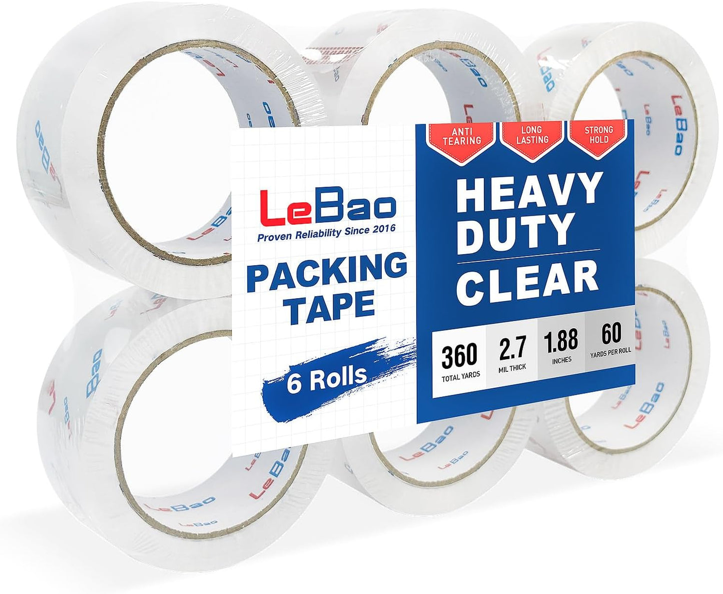 Heavy Duty Packing Tape for Moving Boxes - 1.88" x 360Yds (6 Rolls) Clear Moving Tape for Boxes, Secure Sealing for Cardboard, Bubble Wrap, Shipping Supplies (6, Packing Tape Refill)