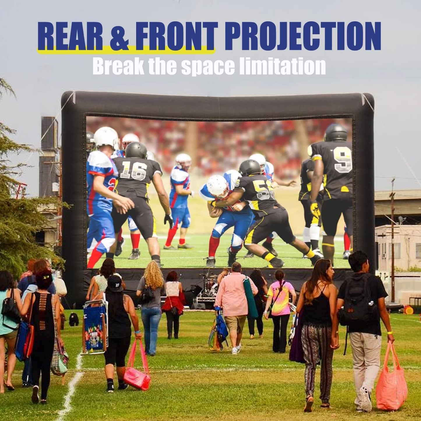 Inflatable Projector Screen - 14FT Outdoor Movie Screen Blow Up for Movie Parties Backyard Outside with Air Blower and Carry Bag, Front and Rear Projection