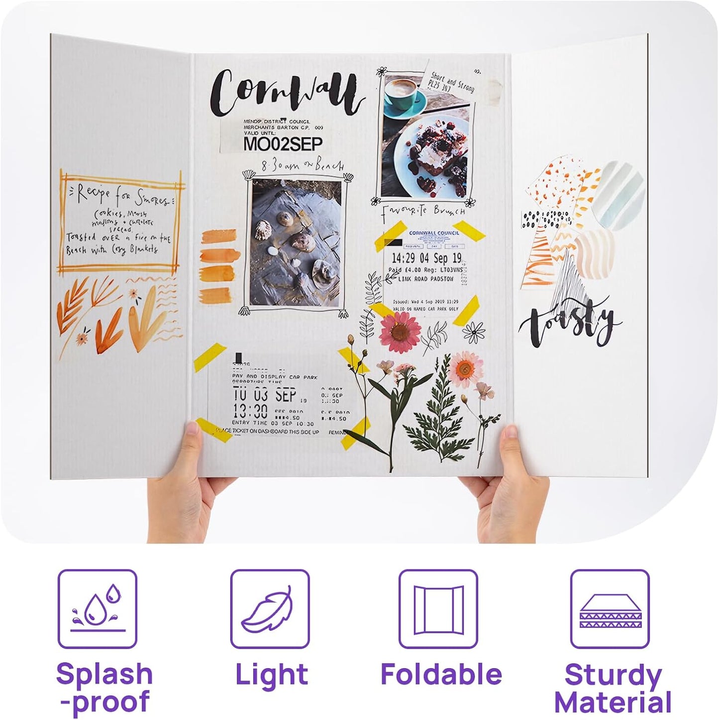 6 Per Pack Trifold Poster Board, 24" × 16" Inch White Cardboard Sheets for School Projects, Science Fair, Business Events