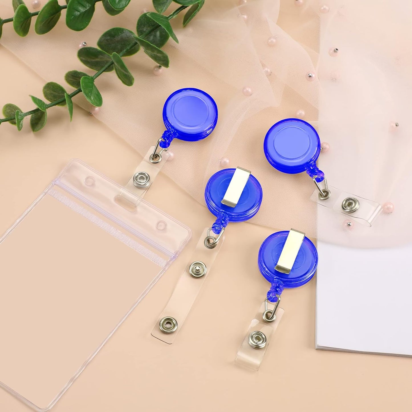 JANYUN 100 Pcs Badge Reels Retractable Badges Holder for ID Card Keychain Whistles Lanyards for School Office (Blue)
