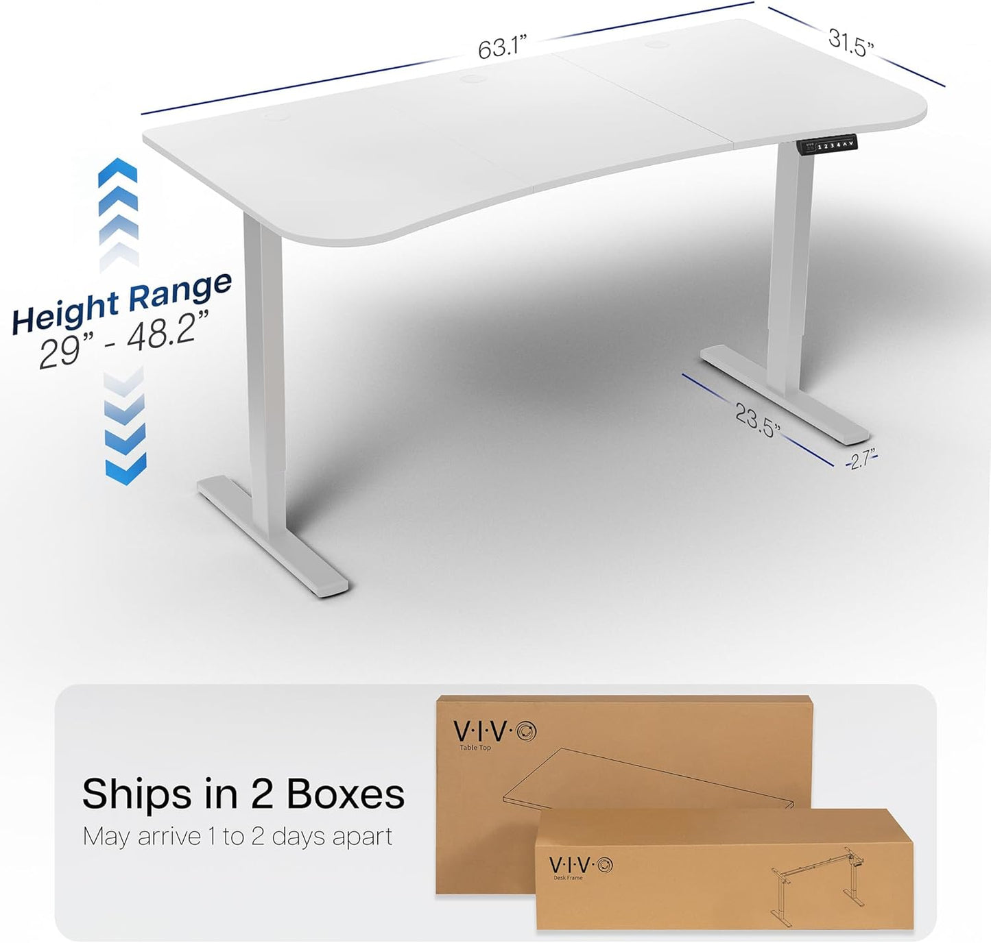 VIVO Electric 63 x 32 in Standing Desk, Memory Height Adjustment, 1B Series, White Top Gray Frame, DESK-KIT-1G1W