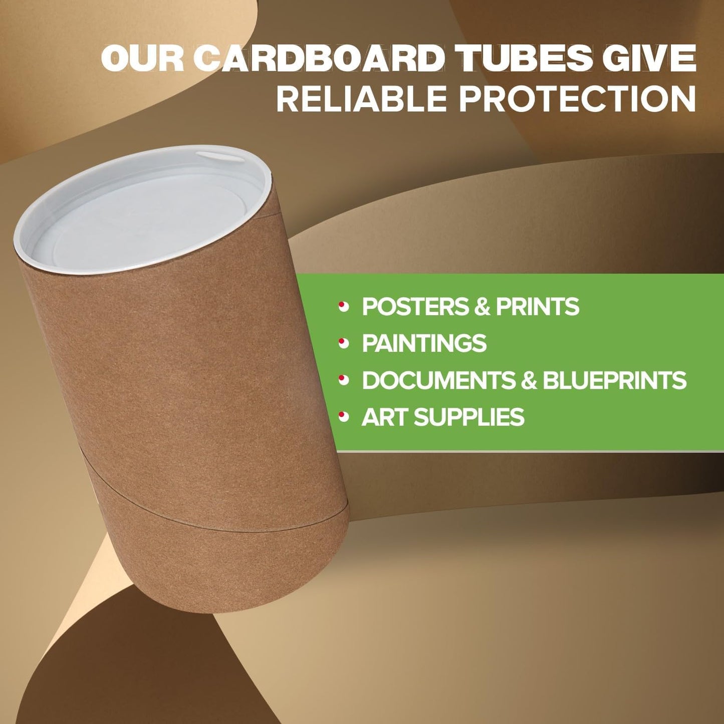 3" x 6" Reinforced Kraft Paper Mailing Tubes, Pack of 6 Tubes with 2 Caps Each – USPS Approved Poster Tube – Made in USA Cardboard Tube for Shipping and Storing Posters, Prints, Artwork, or Documents