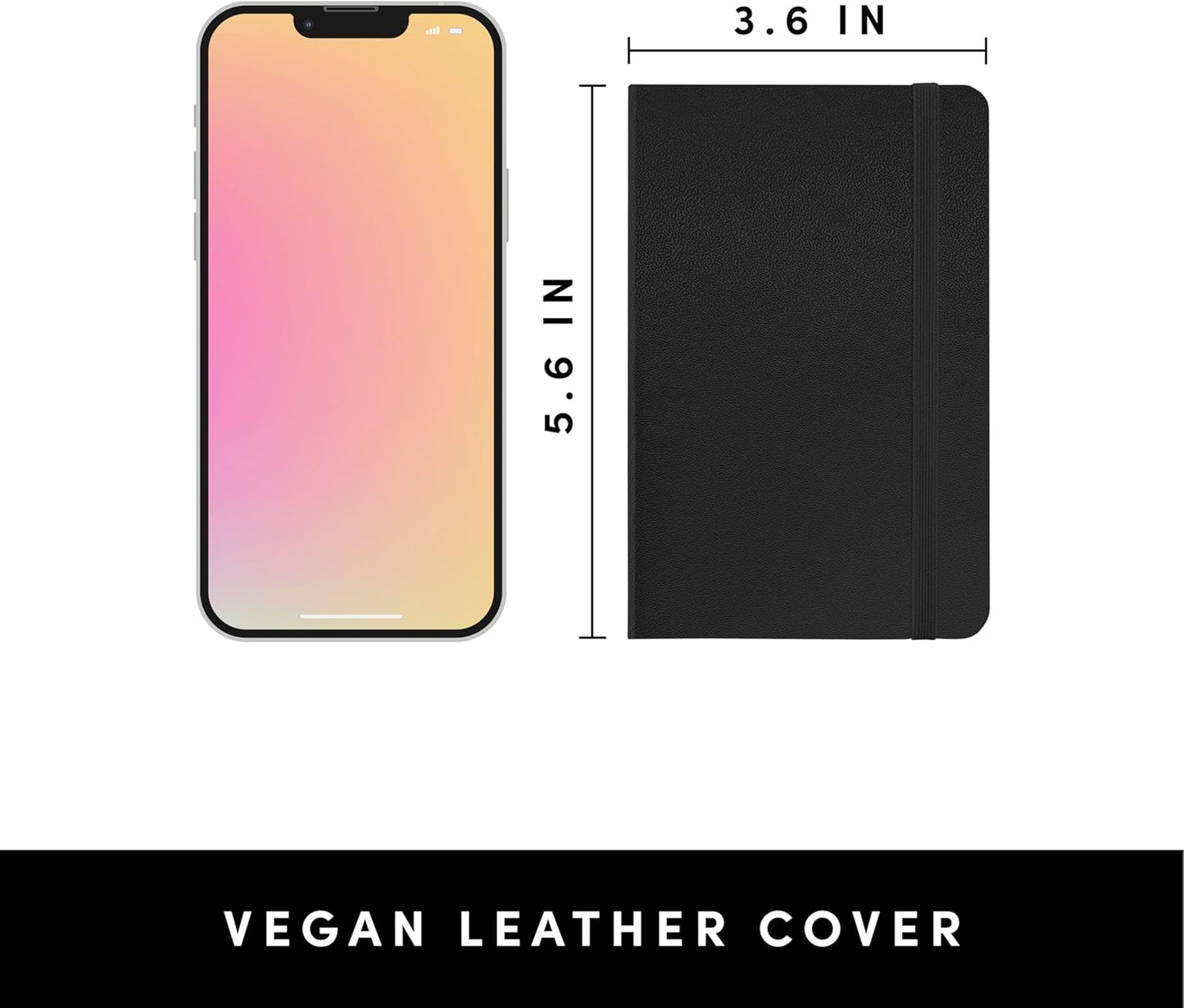 PAPERAGE Lined Pocket Journal Notebook, 1 Pack, (Black), 160 Pages, Small, 3.6 inches x 5.6 inches - 100 GSM Thick Paper, Hardcover