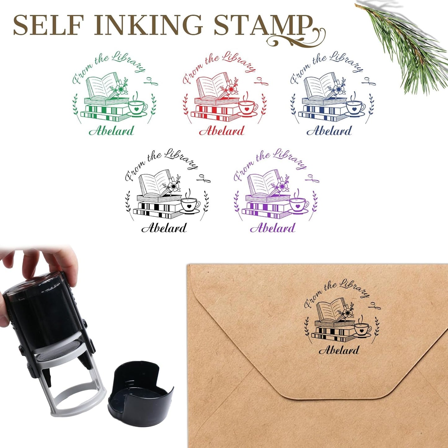 HJX Custom Book Embosser Personalized, Customized Personal Book Embosser for Books from The Library of Self-Inking Stamp (02-Stamp)
