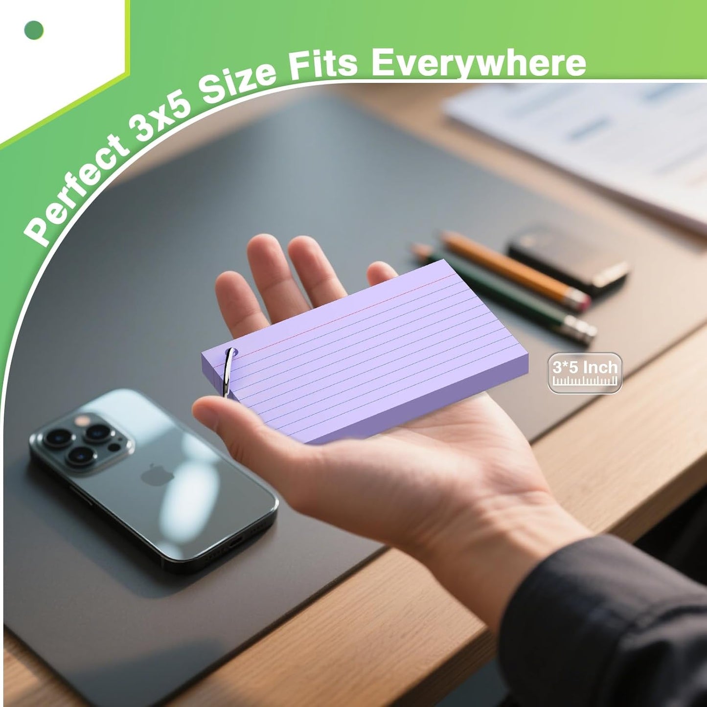 250 Count Purple Index Cards with Ring 3 x 5 Inch Heavyweight Ruled Index Cards, Flash Cards for School & Office Supplies and Home Organization, Durable Study To Do List Note Cards with Ruled Lines