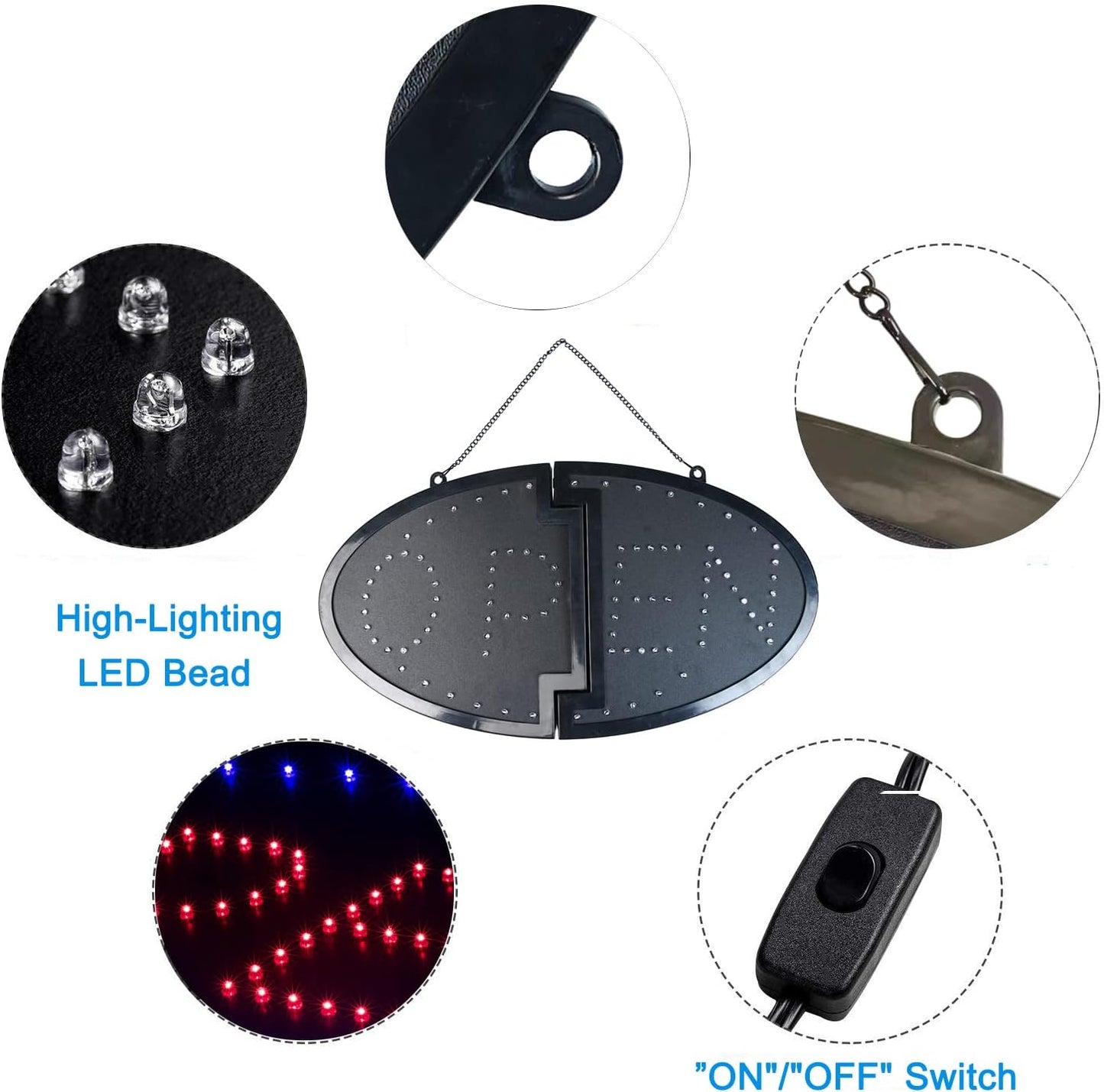 KEBE LED Open Sign, 19"x10" Bright High Visibility Advertisement Board Electric Display Sign Flashing Light for Business Walls Window Shop Bar Hotel, Two Modes
