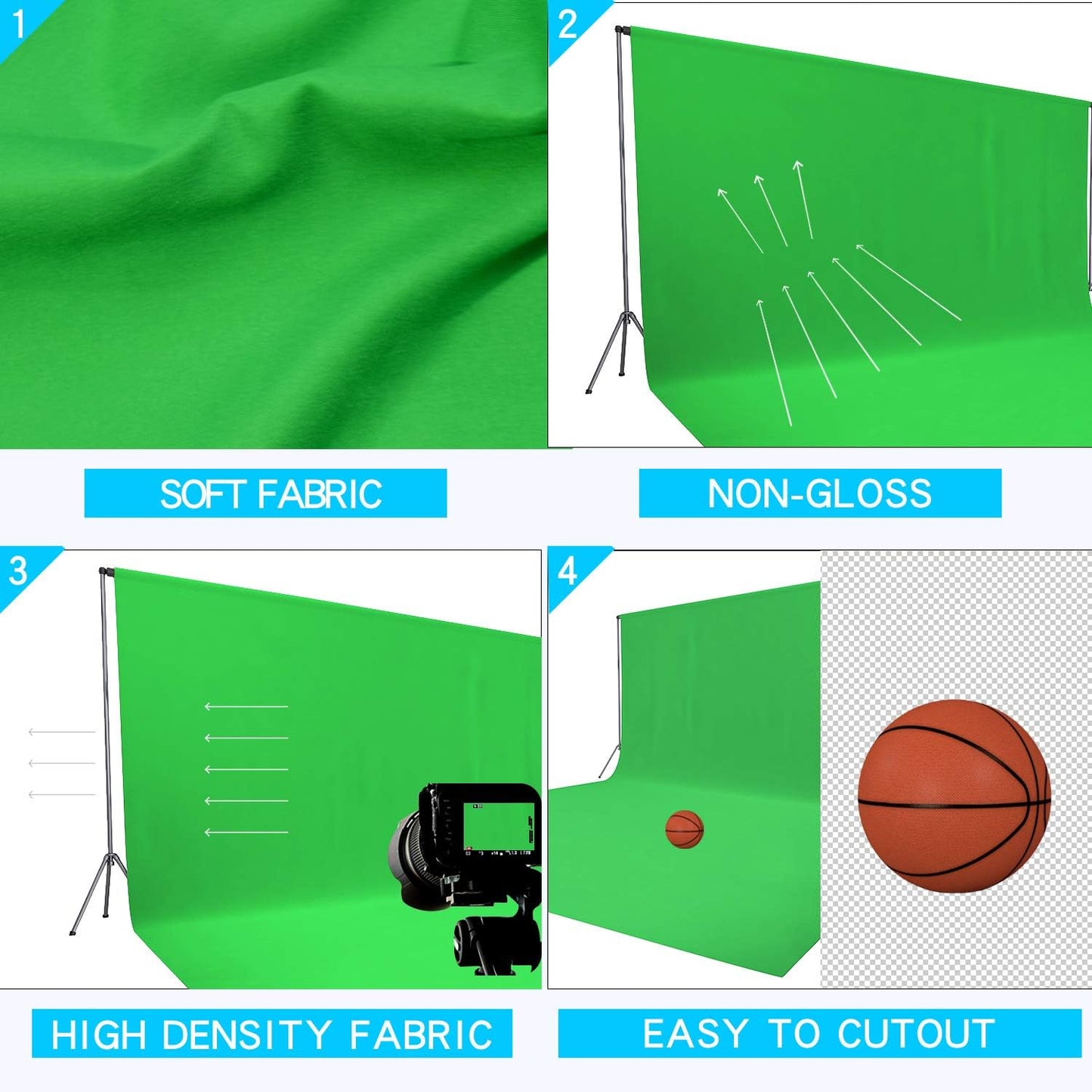 ISSUNTEX 10X20 ft Background Muslin Backdrop, Photo Studio, Collapsible High Density Screen for Video Photography and Television-Green