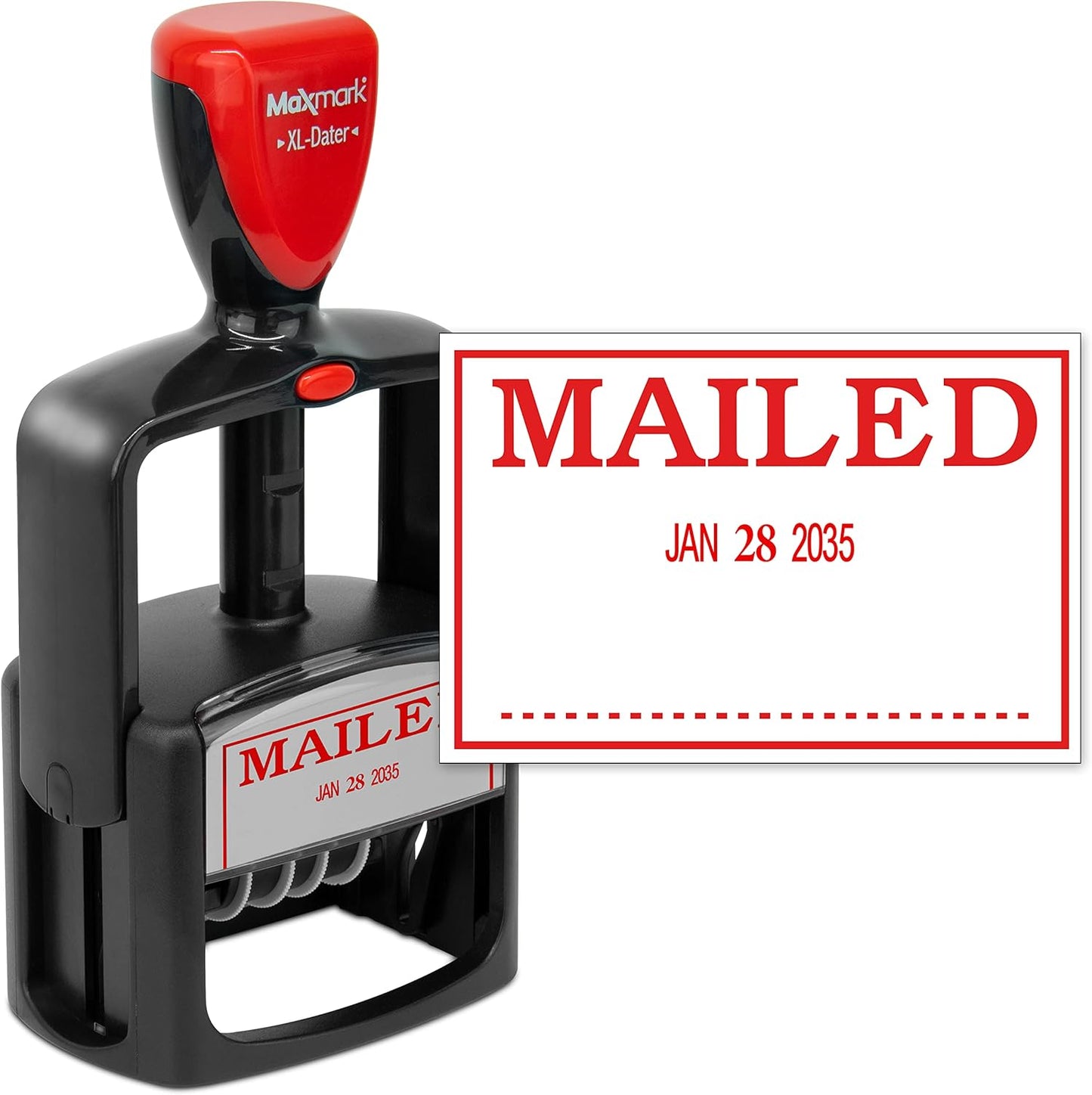 MaxMark Heavy Duty Style 3 Date Stamp with MAILED self Inking Stamp - Red Ink