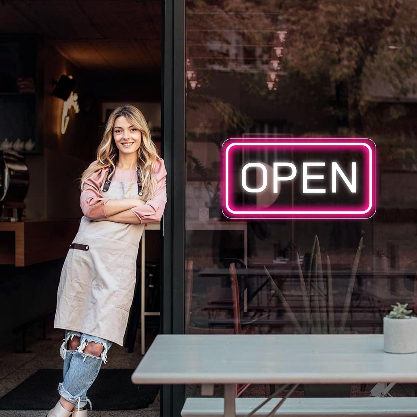 Neon Open Sign - 16''x 9'' LED Sign, Super Bright Pink & White Neon Light, ON/OFF Switch & Adapter, Perfect for Window, Party, Wall, Door, Coffee, Salon, Club, Hotel
