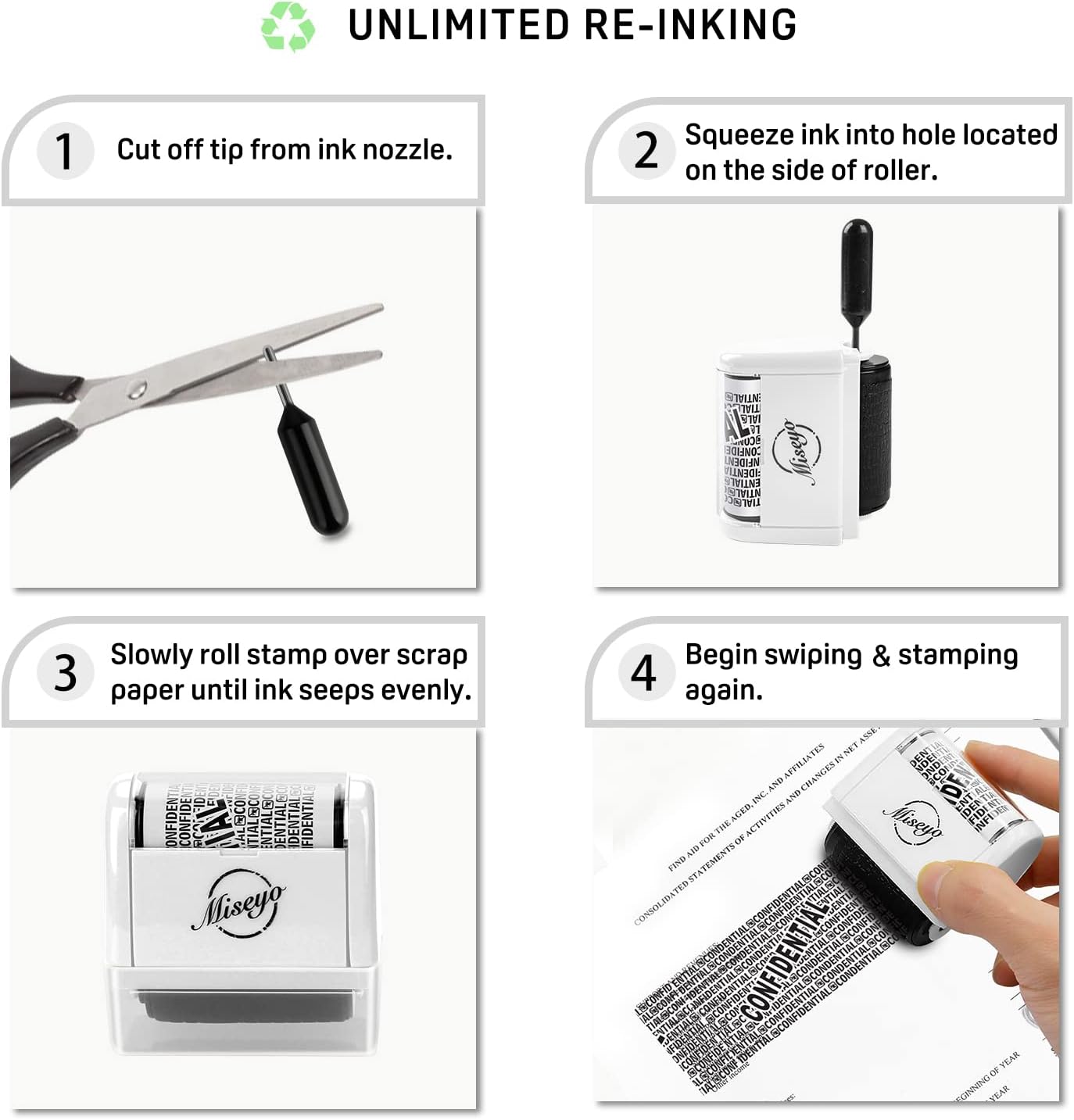 Miseyo Wide Roller Stamp Identity Theft Stamp 1.5 Inch Perfect for Privacy Protection - 3Pack Set(White)