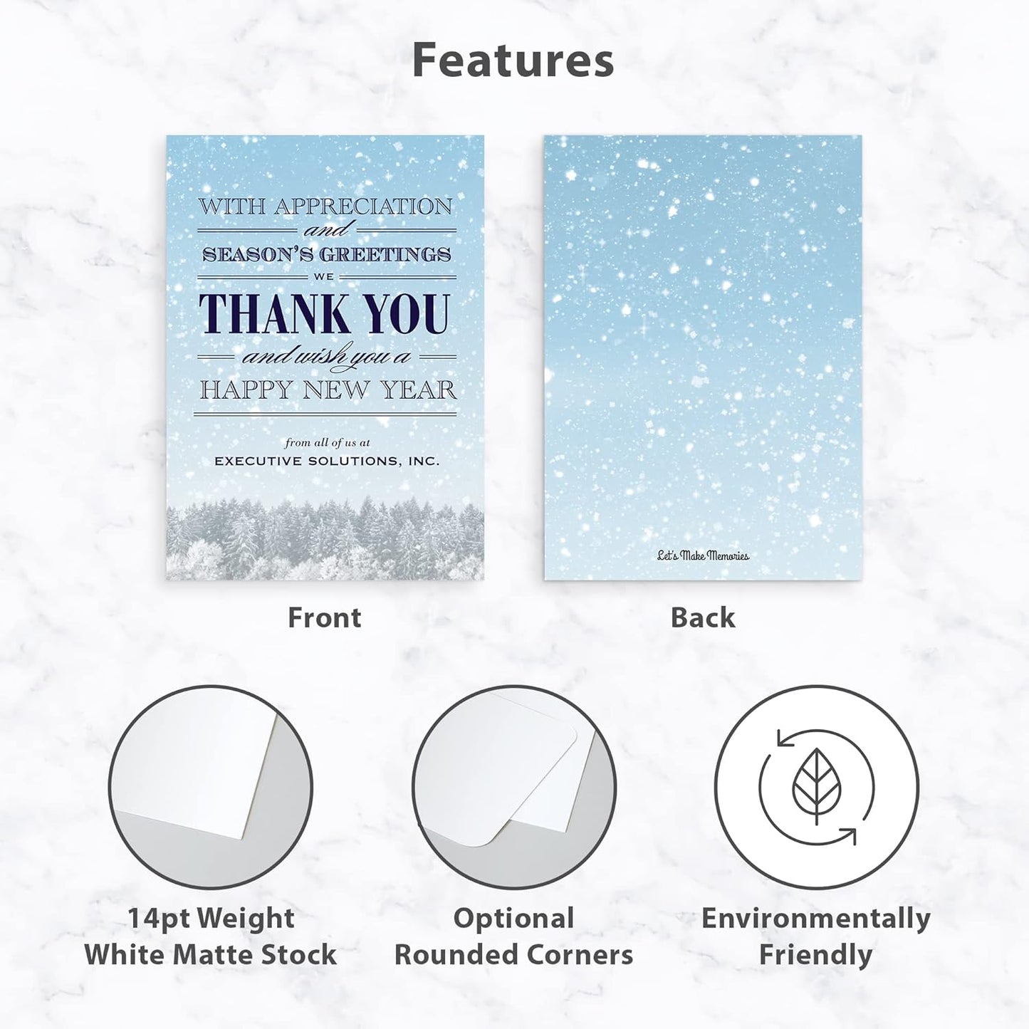 Let's Make Memories Personalized Business Christmas Cards with Envelopes - Premium Quality - 5x7-2025 Holiday Cards & White Envelopes - Snowy Skies - 15 ct