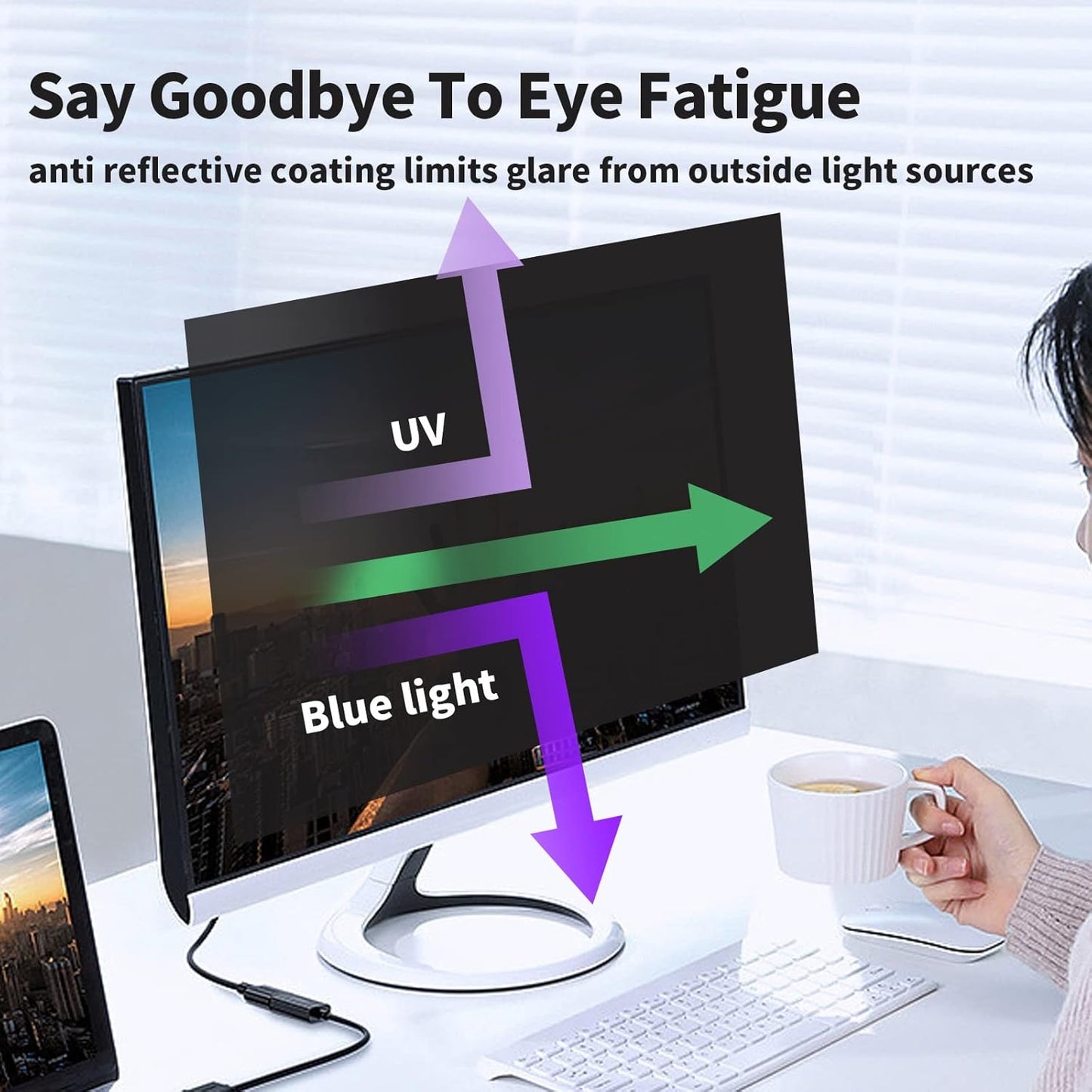 2 Pack Computer Privacy Screen 24 Inch for 16:9 Widescreen Monitor, Removable Eye Protection Anti Glare Blue Light Computer Screen Privacy Shield, Anti Spy Screen Protector Film