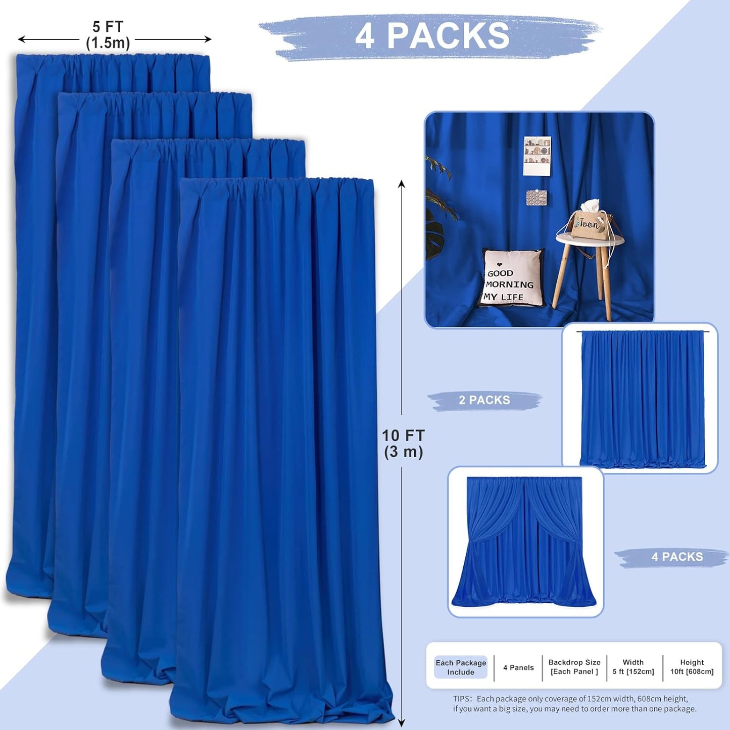 Royal Blue Backdrop Curtains 20ft x 10ft Photo Shoot Polyester Backdrop Drapes for Wedding Party Engagement Decorations