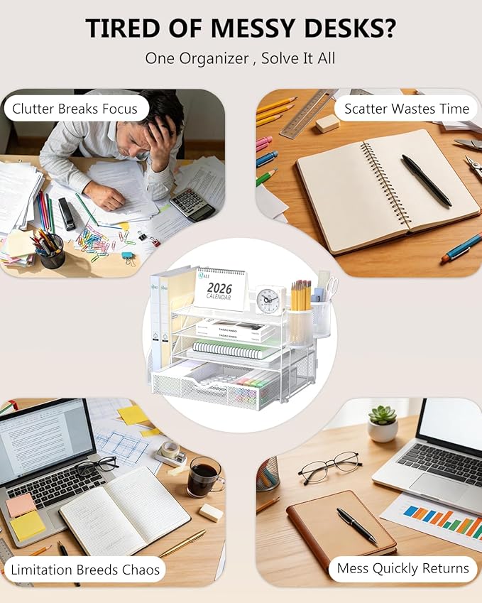 WALI Desk File Organizer, 4 Tier Desktop Paper Letter Tray Organizer - Image 3