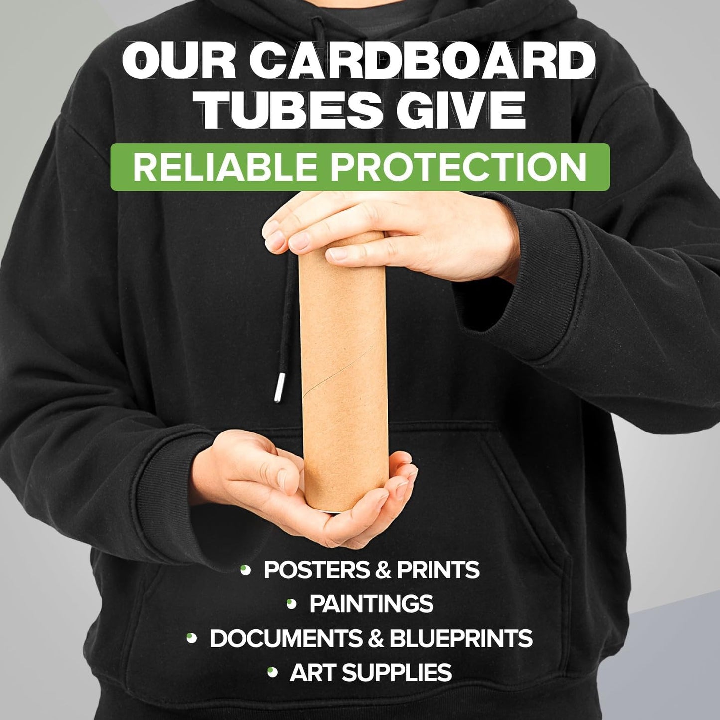 2" x 12" Reinforced Kraft Paper Mailing Tube, Pack of 1 Tube with 2 Caps – Secure USPS Approved Poster Tube – Cardboard Tube for Shipping and Storing Posters, Prints, Artwork, or Documents