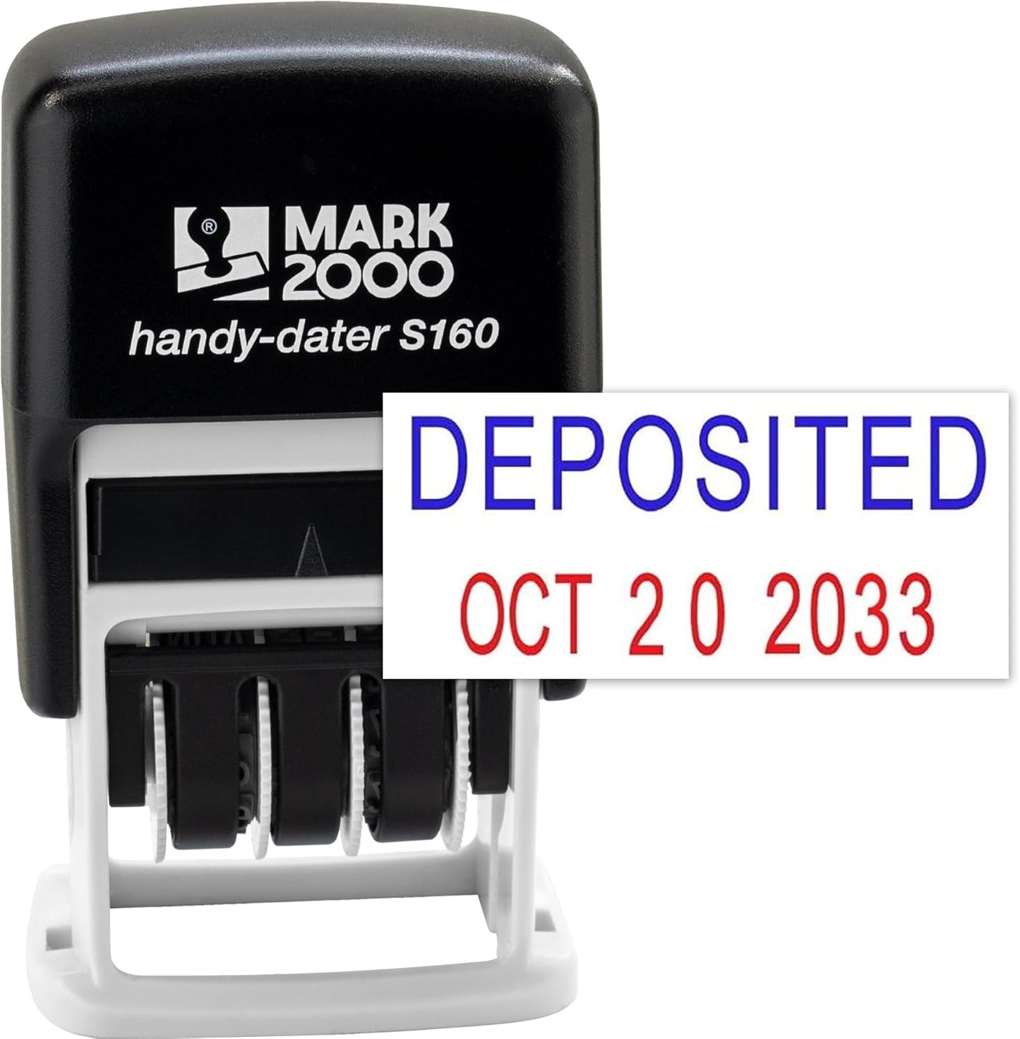 Mark 2000 Self-Inking Rubber Date Office Stamp with Deposited Phrase Blue Ink & Date RED Ink (Handy-Dater S160), 12-Year Band