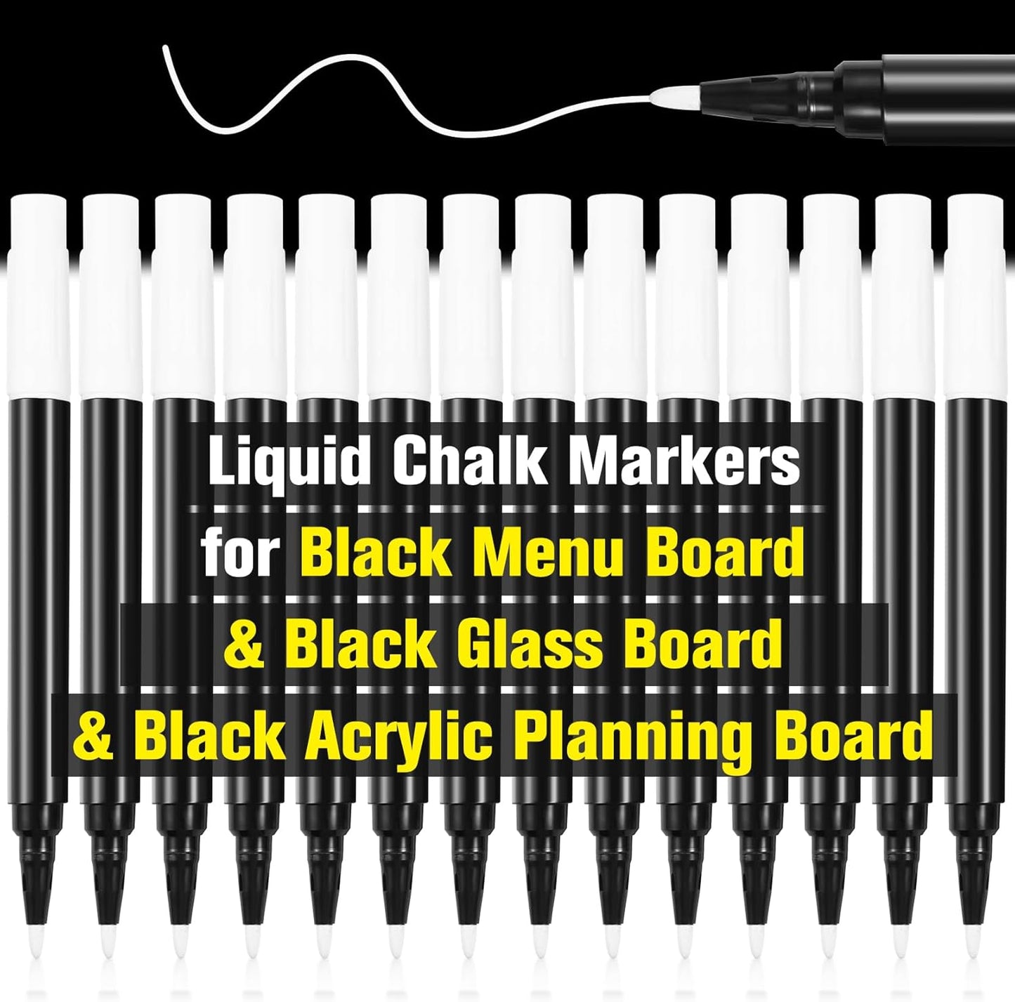Liquid Chalk Markers White for Blackboard Wet Erase Marker for Black Glass Dry Erase Board Black Acrylic Planning Board Window Mirror Halloween Painting, 14 White Markers, 1mm Fine Tip, Easy Wet Erase