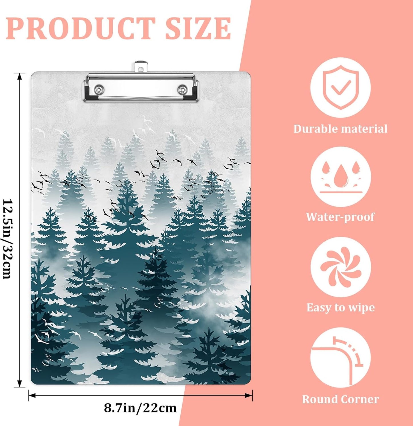 Misty Forest Plastic Clipboards,Cute Fashion Bird Clipboard Decorative 8.5" x 12.5"Standard A4 Size Clipboards,Acrylic Clipboard for Teacher,Social Worker,Students,Nurse,Office Supplies