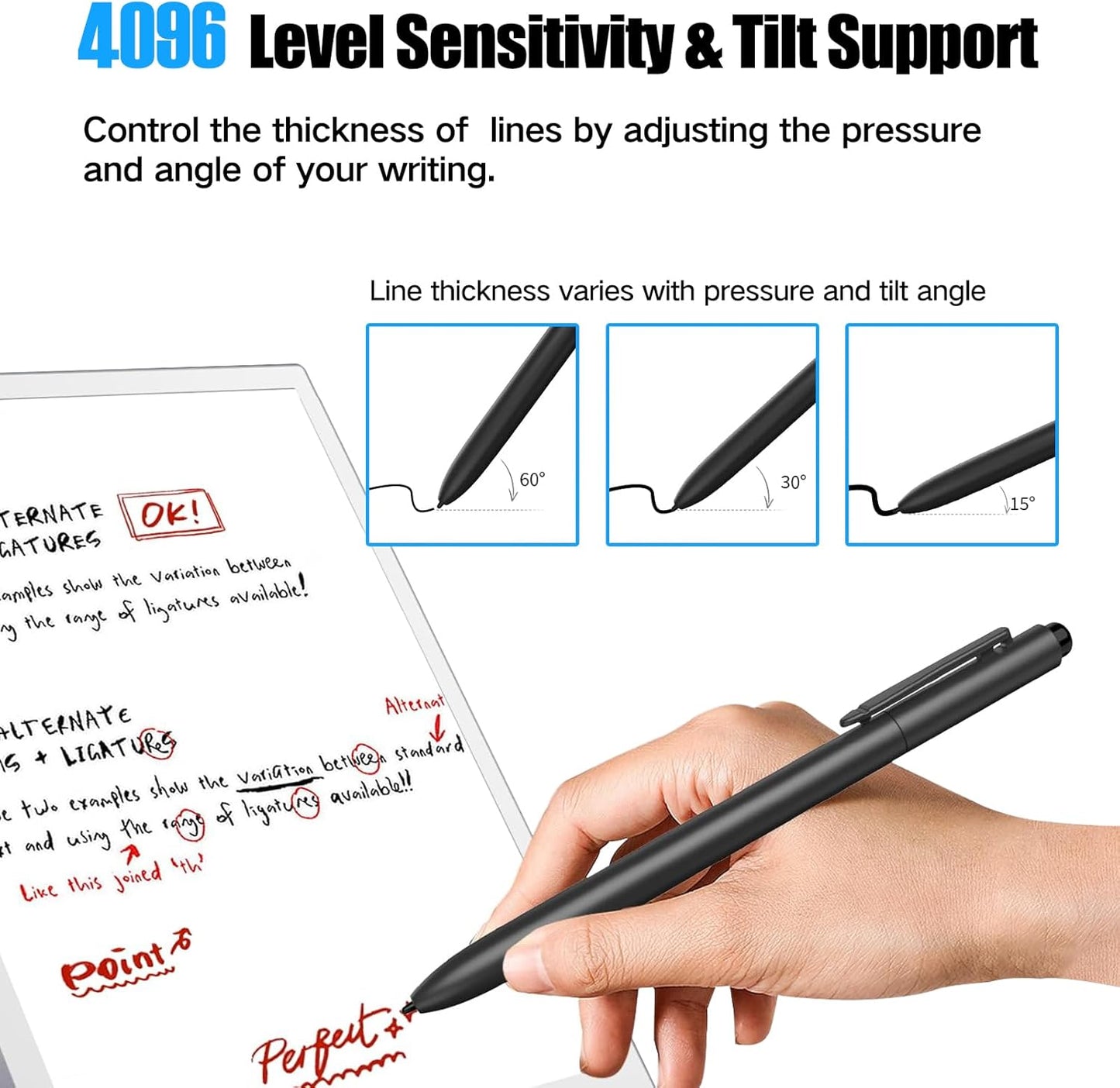 EMR Stylus Compatible with Remarkable 2, Replacement Digital Pen with Eraser, 4096 Pressure Levels, Tilt Support,Palm Rejection,Pencil Holder(3 Pen Tips)
