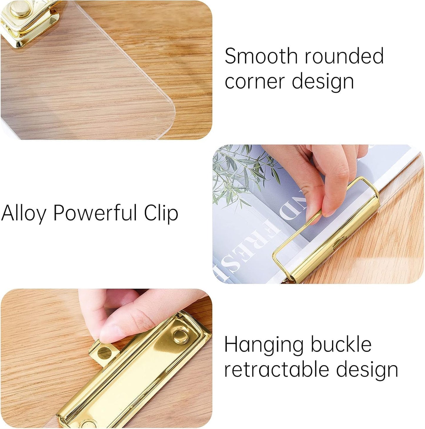 Honagu Acrylic Clear Clipboards, Transparent Plastic Clipboard with Gold Strong Clip Hidden Hanging Hole, A4 Letter Size Clipboards for Nurses, Art Student, Teachers,School & Office Supplies, 1PC