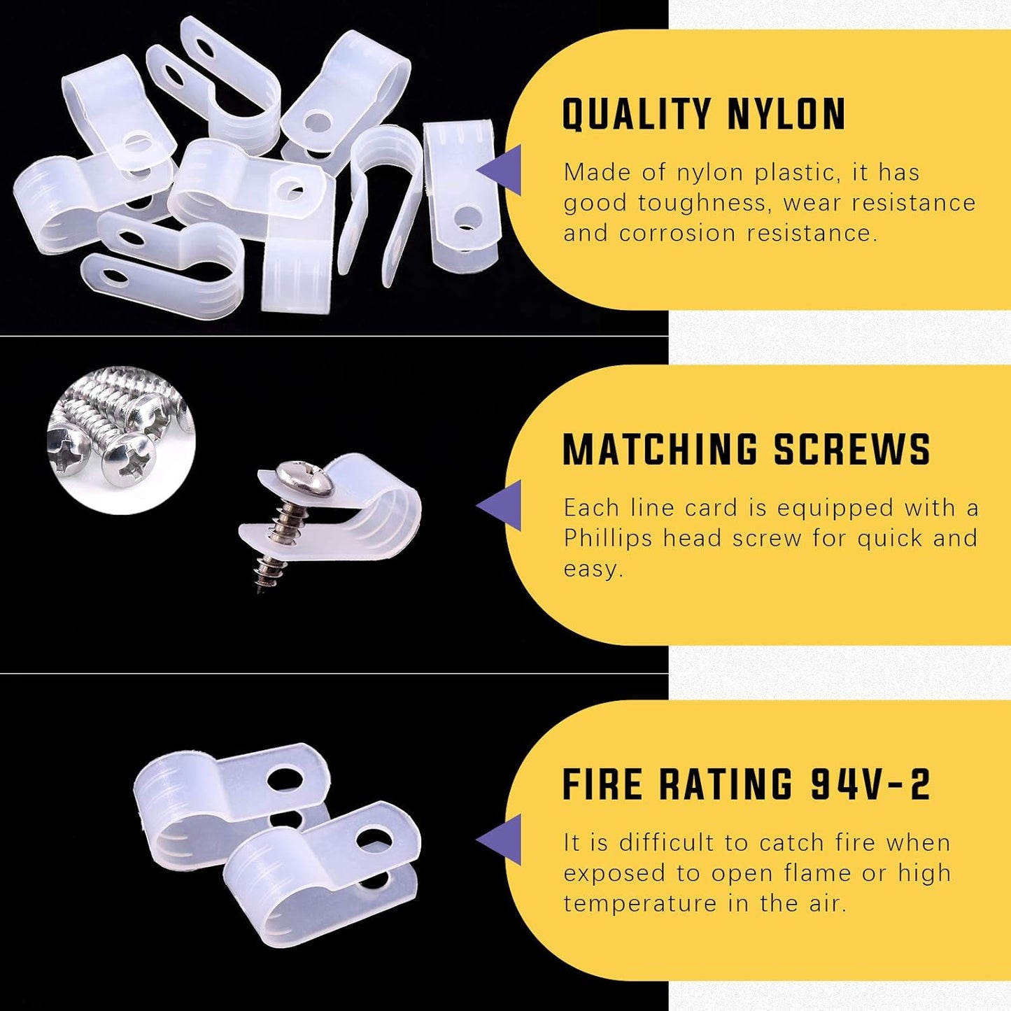 Swpeet 60 Pack White 5/16 Inch Nylon Plastic R-Type Cable Clips Clamp Kit, Nylon Screw Mounting Cord Fastener Clips with 60 Pack Screws for Wire Management (5/16 Inch, White)
