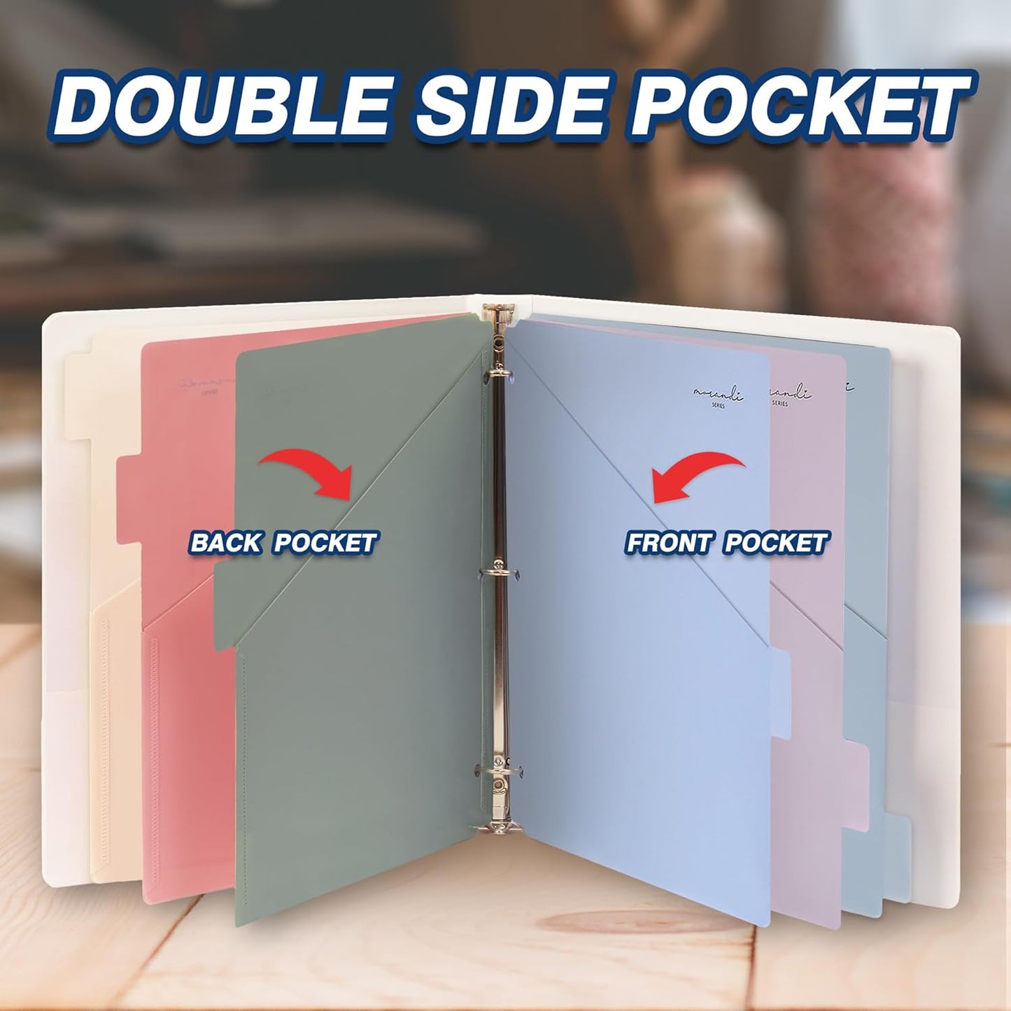 H4D 6-Tab Dividers for 3 Ring Binder, Plastic Dividers with Two Pockets, Letter Size, Morandi Colors, 2 Set