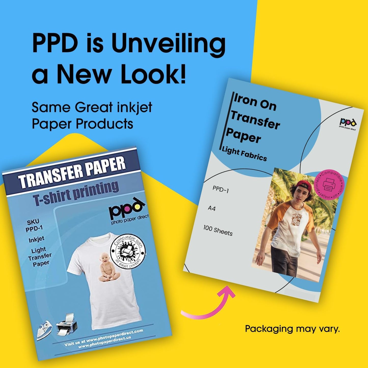 PPD 100 Sheets 8.5x11” - Inkjet Iron-on Heat Transfer Paper for White & Light Fabric and T-Shirts - Premium - PPD-1-100