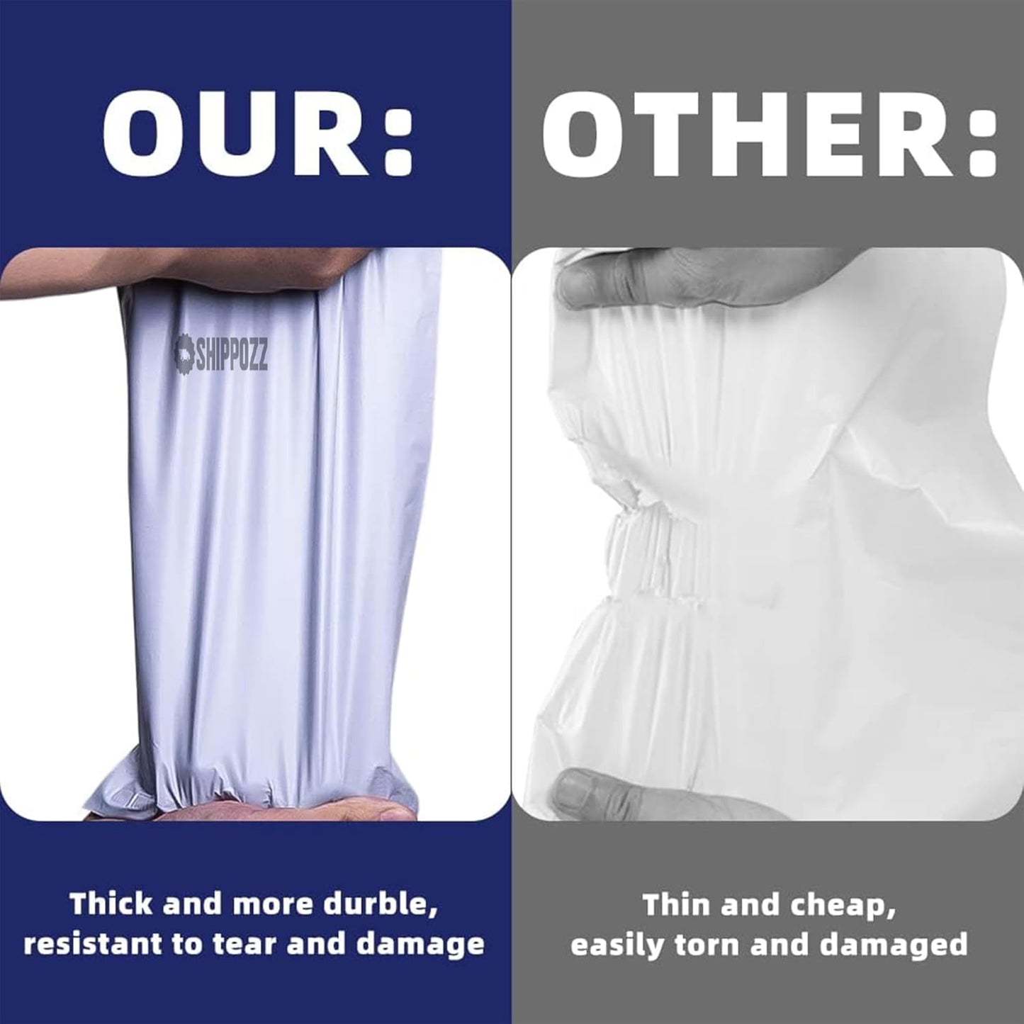 10 x 13 100pcs Shippozz Poly Mailers – Durable Shipping Envelopes with Strong Adhesive Seal, Waterproof and Tear-Resistant Design – Ideal for Clothing, Books, and Accessories