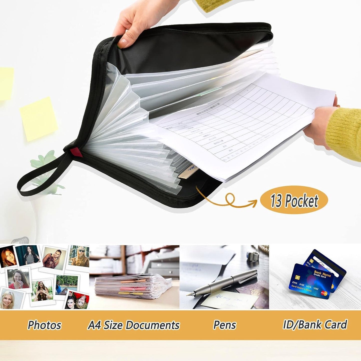 Gredecor 13 Pockets File Folder Organizer A4/Letter Water Resistant White Polkadot with Red Document Bag with Zipper Filing Folder Expanding File Pouch Storage for School Office