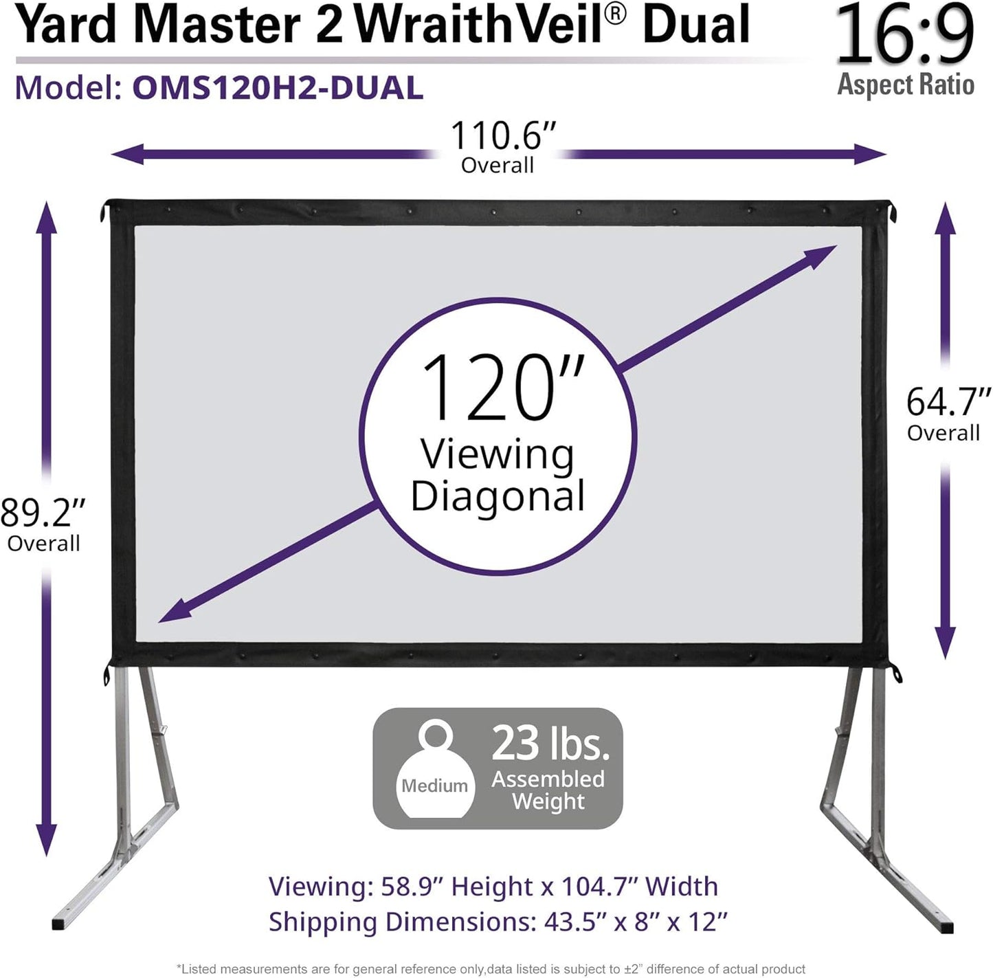 Elite Screens Yard Master 2 DUAL Projector Screen, 120-INCH 16:9, Front and Rear 4K/8K Ultra HD, Active 3D, HDR Ready Indoor and Outdoor Projection, OMS120H2-Dual |US Based Company 2-YEAR WARRANTY