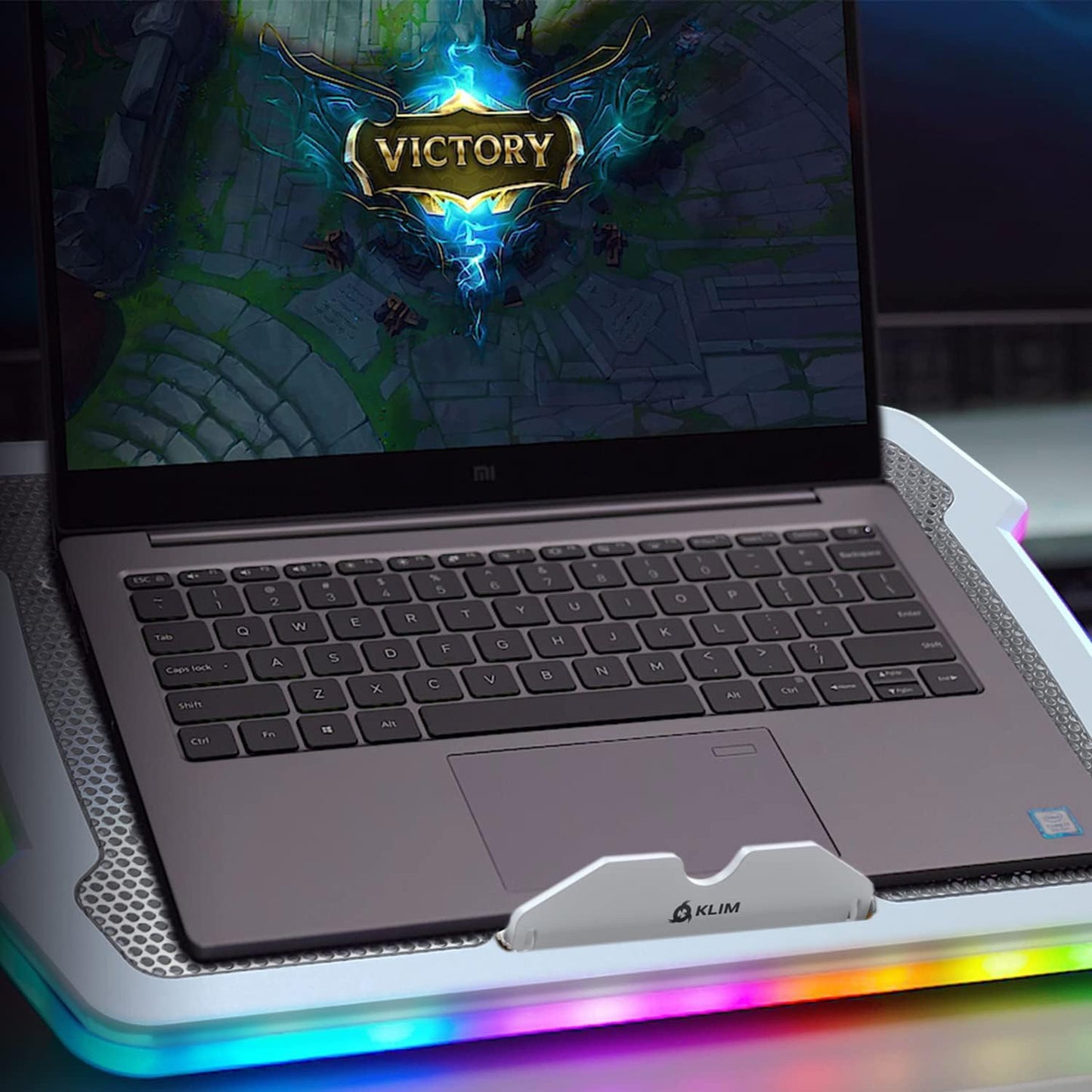 KLIM Ultimate + RGB Laptop Cooling Pad with LED Rim + New + Gaming Laptop Cooler + USB Powered Fan + Very Stable and Silent Laptop Stand + Compatible up to 17" + PC Mac PS5 PS4 Xbox One - White