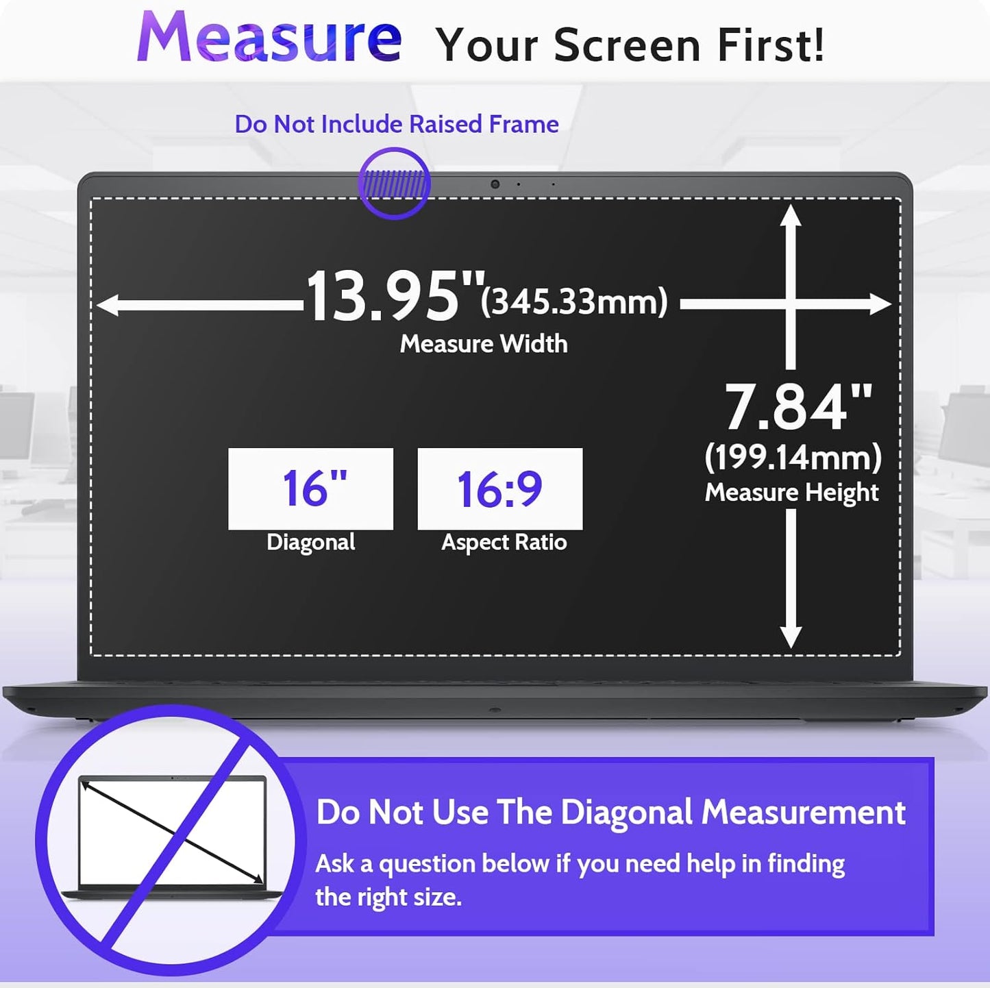 16"&16.1" Laptop Privacy Screen Compatible with Lenovo Hp Dell Acer Asus Thinkpad Envy Xps Computer 16:9 Aspect, Removable Anti Glare Blue Light Filter Protector, Peslv 16 Inch Monitor Security Shield