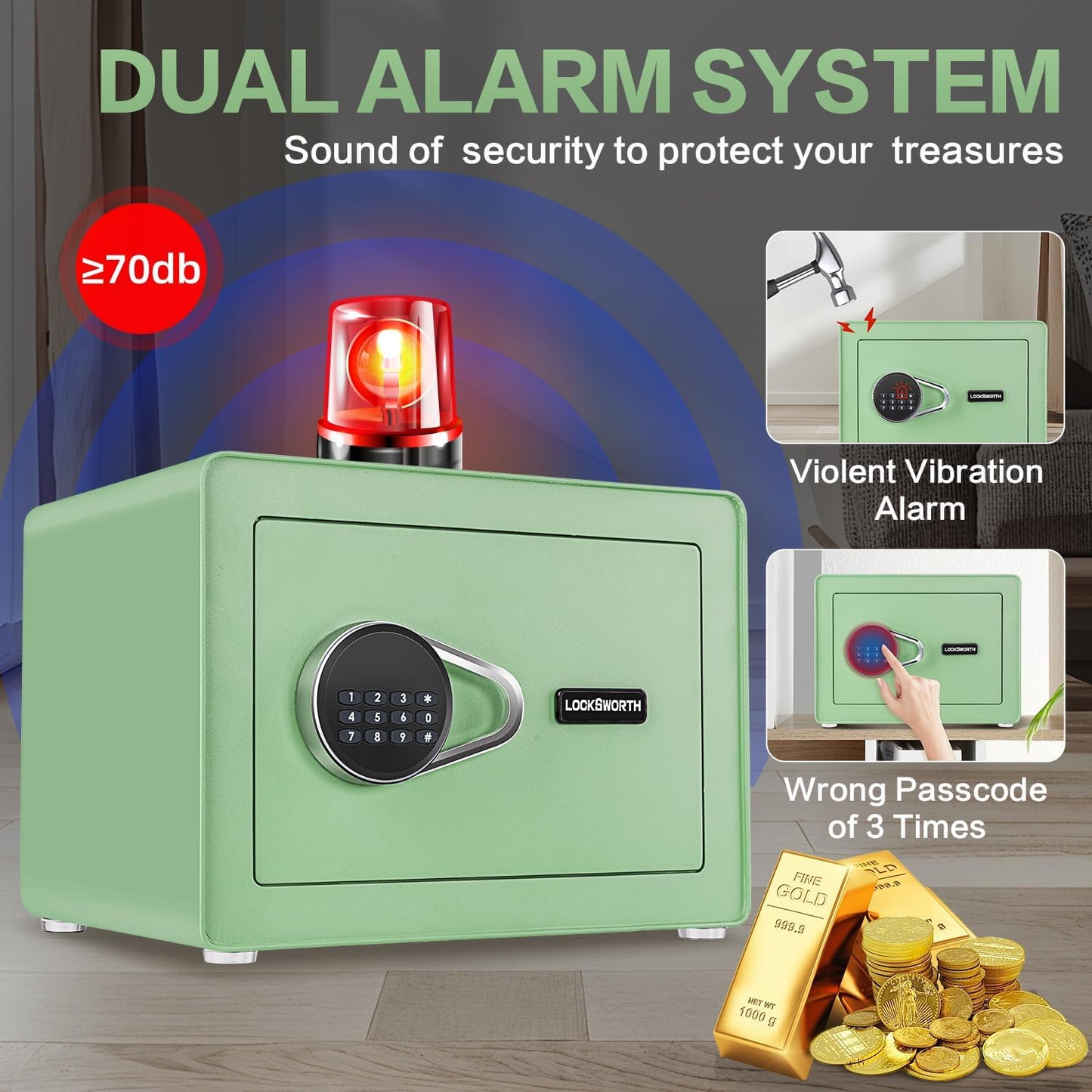 Safe for Home, Small Safe with Fireproof Bag, Removable Shelf, 1.0 Cubic Feet Digital Electronic Security Money Box for Cash, Document, Home, Office, Hotel Use, Green，9.84"D x 13.78"W x 9.84"H