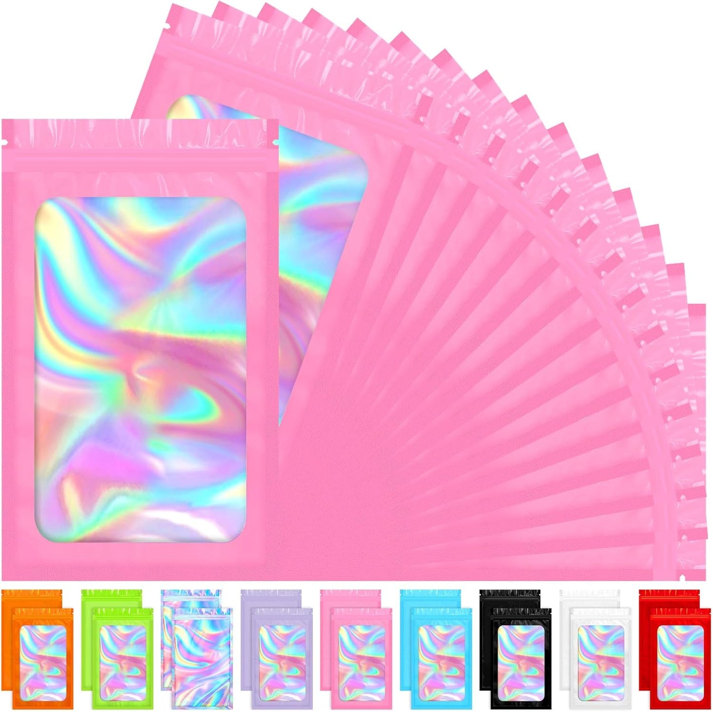Mylar Bags, 100 PCS Pink Packaging Bags, Small Bag Smell Proof Bag with Clear Window(2.4x3.9 Inch)