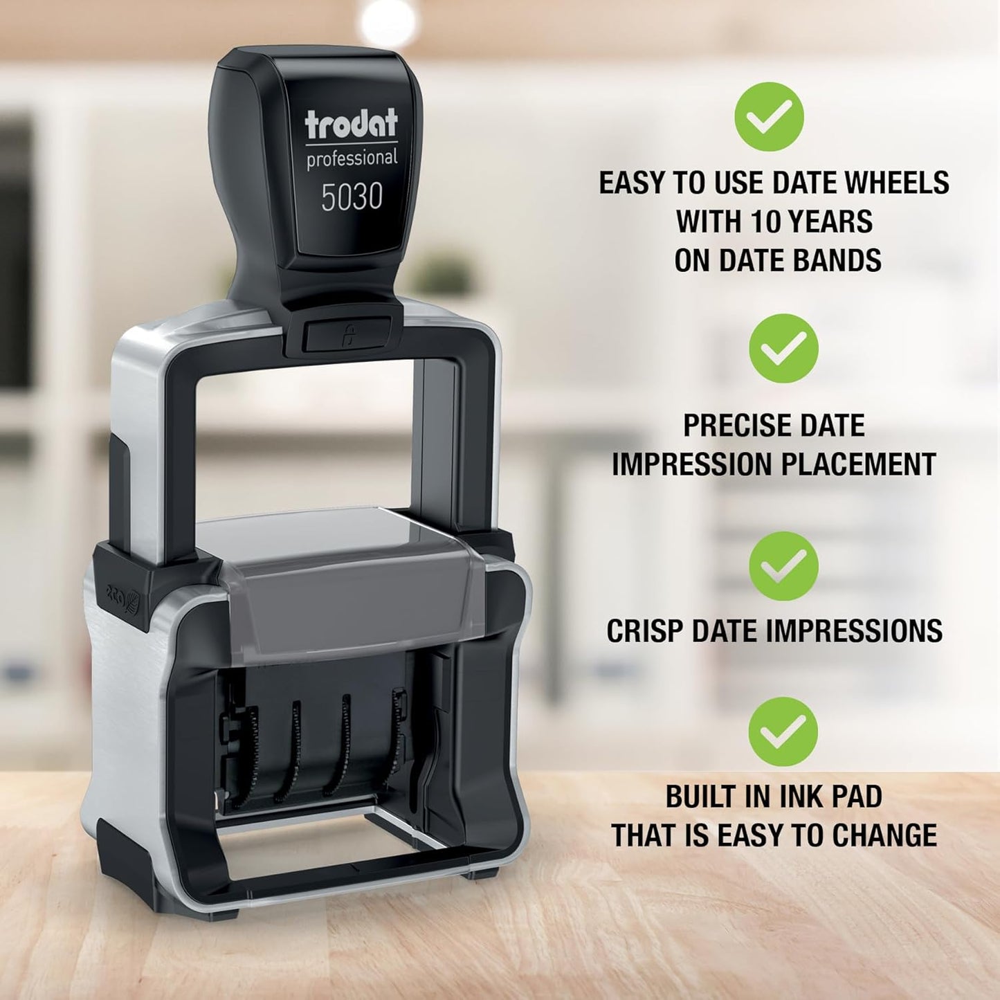 Trodat 5030 Professional 4.0 Date Only Stamp, Self Inking, Impression Size 1-5/8” x 3/8” (Red)