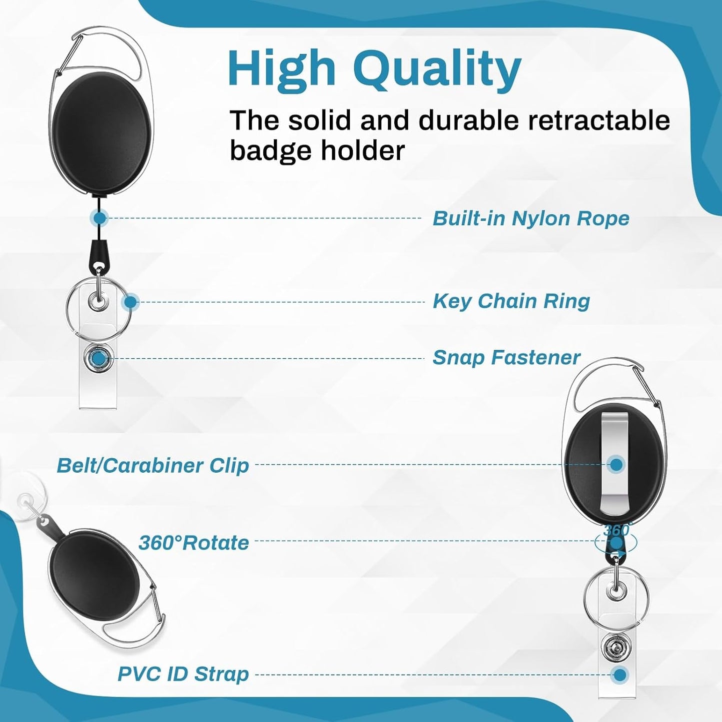 60 Pcs Badge Reels Retractable Bulk ID Badge Holders Retractable Lanyards with Carabiner Reel Clip for Keys, Badge Name Card Holder