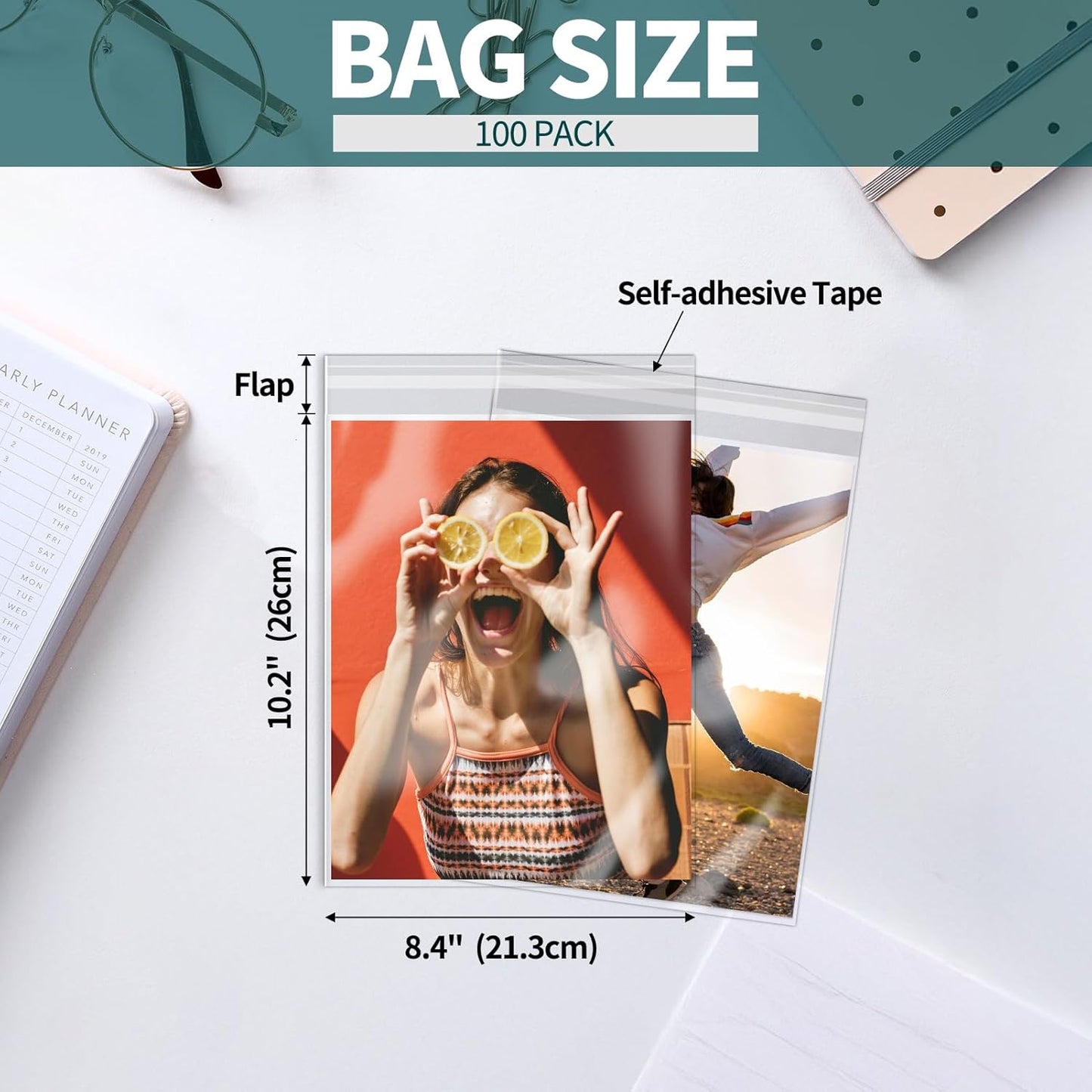 ZBEIVAN 100 Pack 8 3/8" x 10 1/4" Acid-Free Crystal Clear Sleeves Storage Bags for 8x10 Art Prints, Photo Framing Mats, and Craft Wrapping