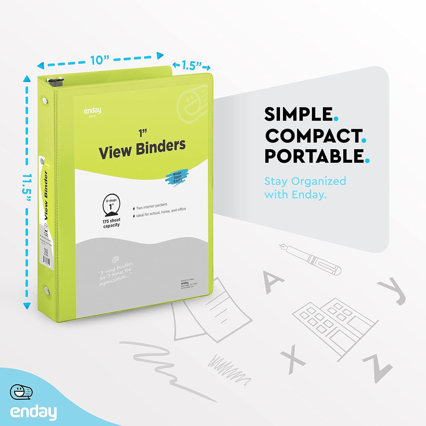 3 Ring Binder 1 Inch, 1” Clear View Cover with 2 Inside Pockets Round Ring Binder, Colored School Supplies Binders, in Grey, Pink, Blue, Purple, Green, and Red, Multicolor (24 PC) – by Enday