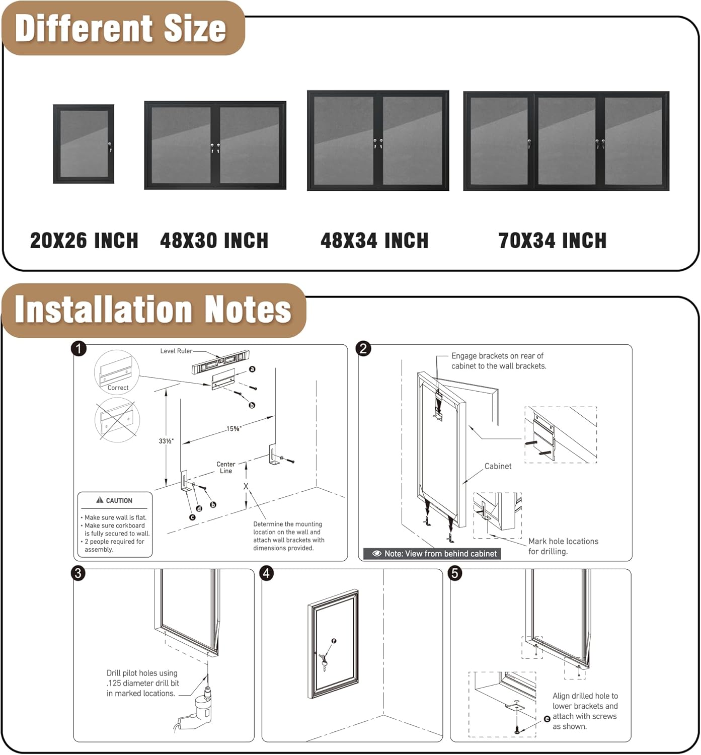 26"x20" Enclosed Bulletin Board, Outdoor Lockable Weather-Resistant Aluminum Cork Noticeboard for School & Office, Black Frame w/Grey Flet