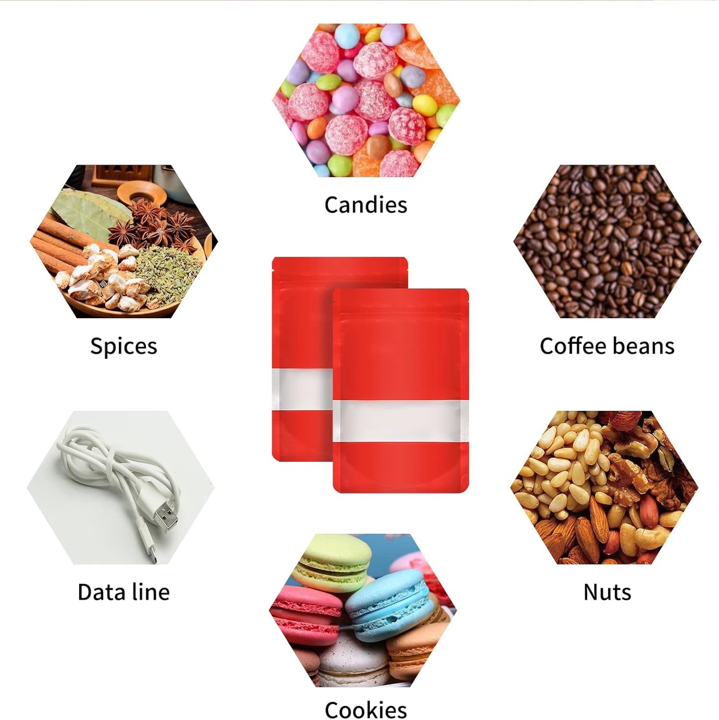 100 Pieces Smell Proof Mylar Bags, Resealable Food Storage Bags with Clear Window, Foil Pouch Stand-up Bags for Food Self Sealing Storage Supplies (Red, 3.5 x 5 Inch)