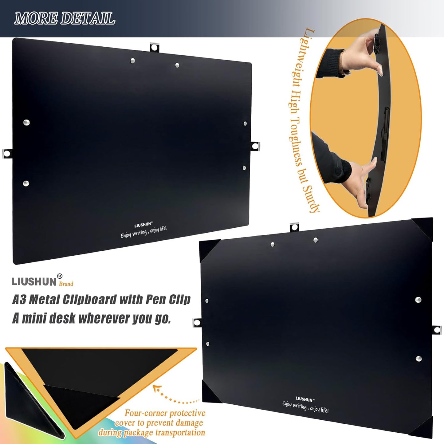 Three Black Clip Aluminum 11x17 Clipboard Metal Stainless Hangable Clipboards Art Pen Holder Extra Large Clip Board for Business Medical Professionals Workshop (Black, A3-3Clip)