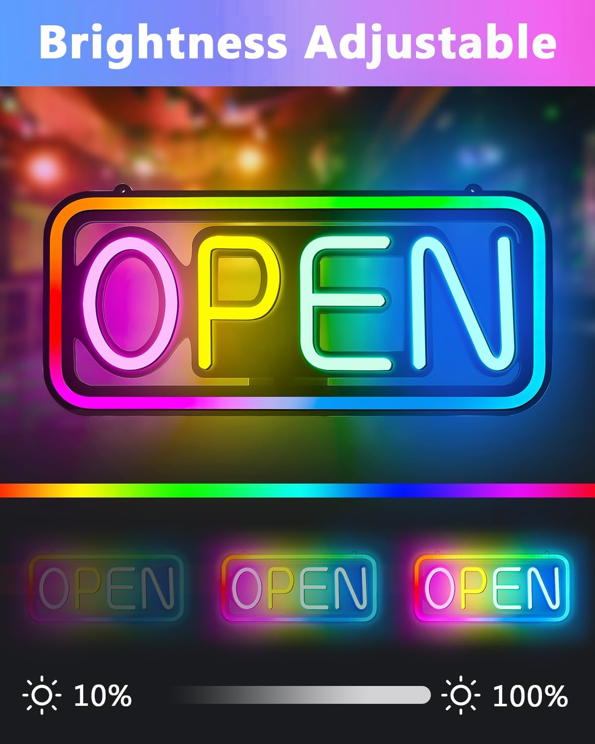 22" X 10" LED Neon Open Sign for Businesses – Ultra-Bright, Remote Control, Color Changing & Scrolling Modes | Adjustable Brightness/Speed | Energy-Efficient Light-Up Sign