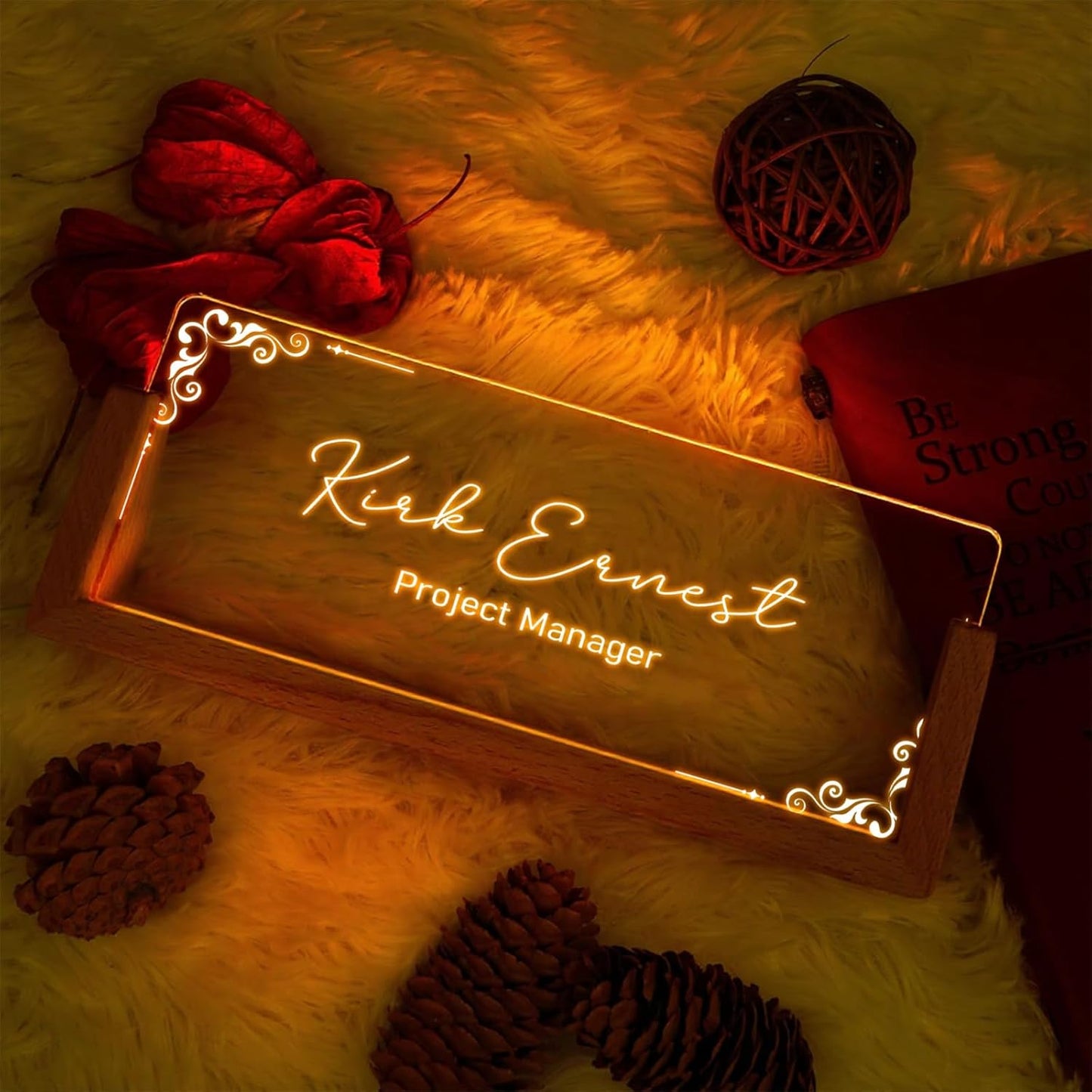 Custom Name Plate for Desk with Light Up Acrylic & Wooden Base - Personalized Office Sign for Teacher, Boss, Coworker - Employee Appreciation Gift for Educators Professionals