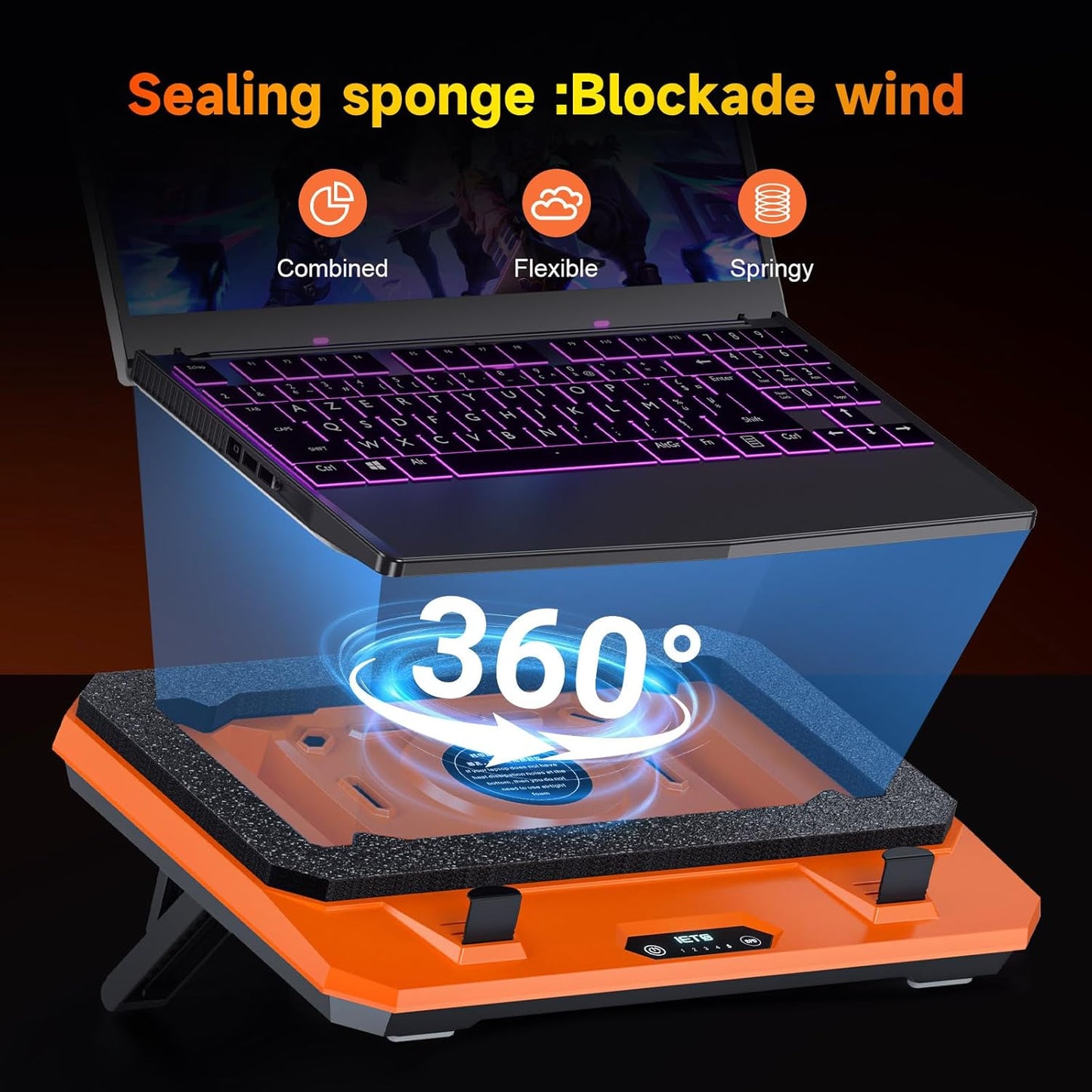 GT300 Upgraded Laptop Cooling Pad with Adjustable Stand, Turbo Boosted Cooler for Rapid Cooling 10-17inch Gaming Laptop, Flexible Sealing Ring，Featuring Air Filtration and USB Hub