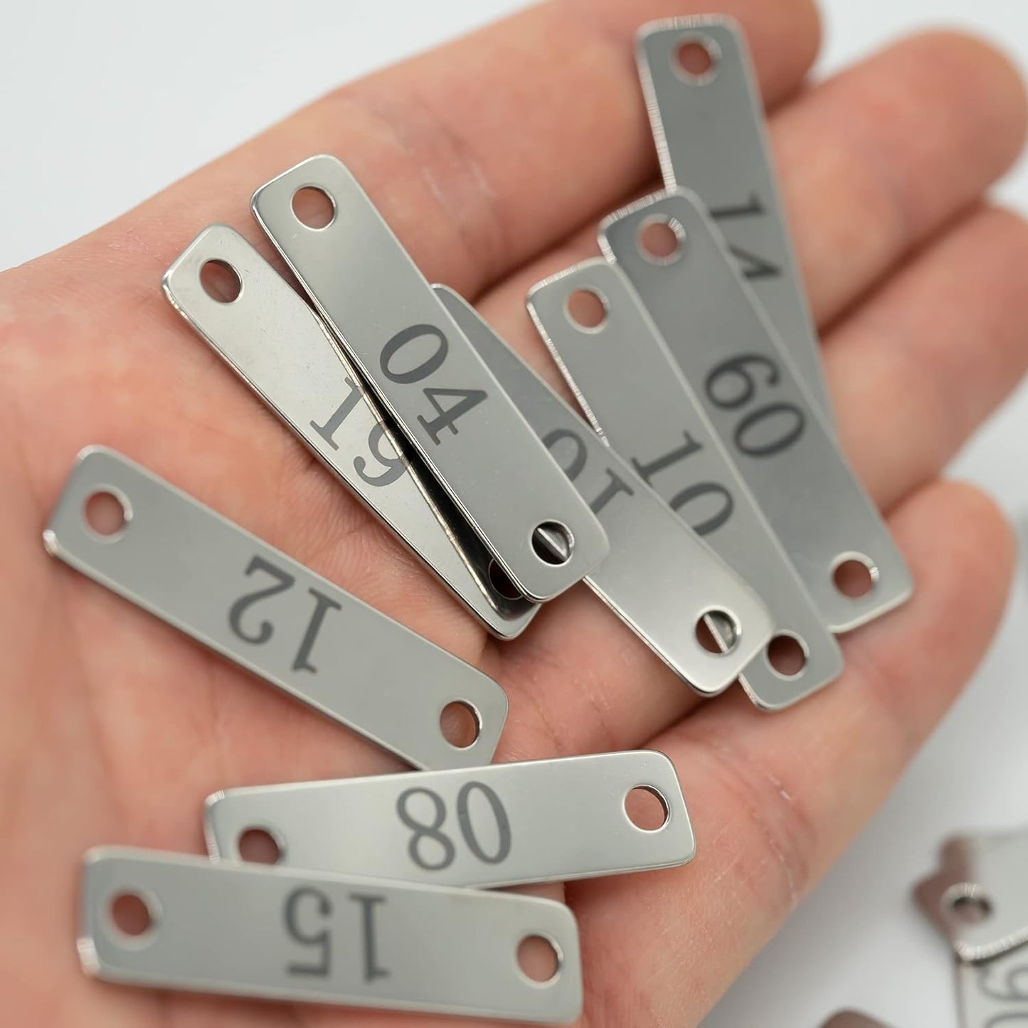 StayMax Small Stainless Steel Rectangle Numbered Tags with Two Holes 4cm*1cm (1-20)