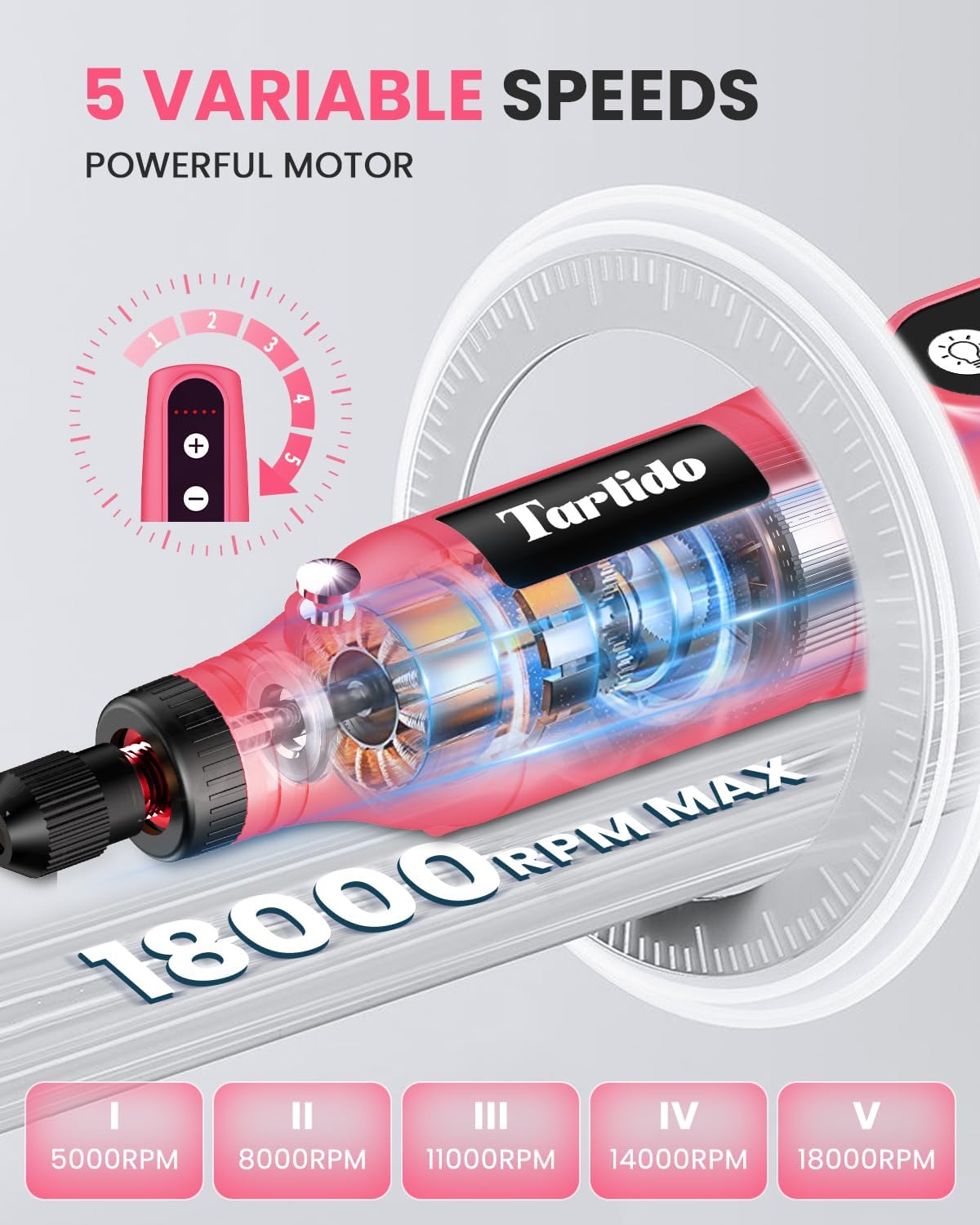 Cordless Rotary Tool Kit, 3.7V 2.0Ah Rechargeable Battery, 18000RPM 5-Speed Multi Power Carving Tools, 31Pcs Accessories, Engraving, Sanding, Grinding, Polishing, Carving, Etching, DIY-Pink