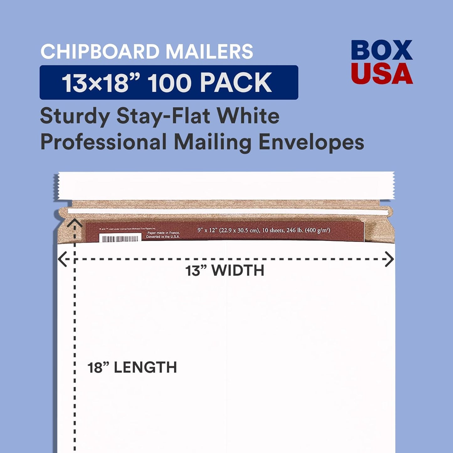 BOX USA StayFlat Mailer, 13"L x 18"W, Pack of 100 | Stayflats Envelope Keeping Photo, Document, Artwork Protected During Mailing and Shipping, 13x18