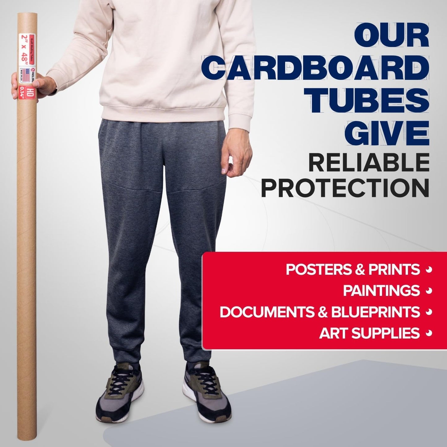 2" x 48" Heavy-Duty Reinforced Cardboard Mailing Tube, Pack of 6 Tubes with 12 Caps – Secure USPS Approved – Great for Shipping and Storing of Prints, Artwork, Posters or Documents